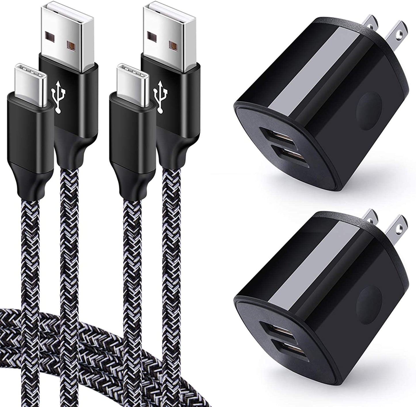 USB Wall Charger Fast Charging for Samsung Galaxy S23/S22/S21+/S20 Fe/S10E/S9/S8,Note 20 Ultra,A14/A50/A20/A21/A51/A71/A10E/A11/A13/A23/A53,Moto G Power/G Stylus/G Fast,Phone Charger Head,Type C Cable  Shenzhen Putuo Technology Co.,Ltd 2+2 Charger Kit(Black)  