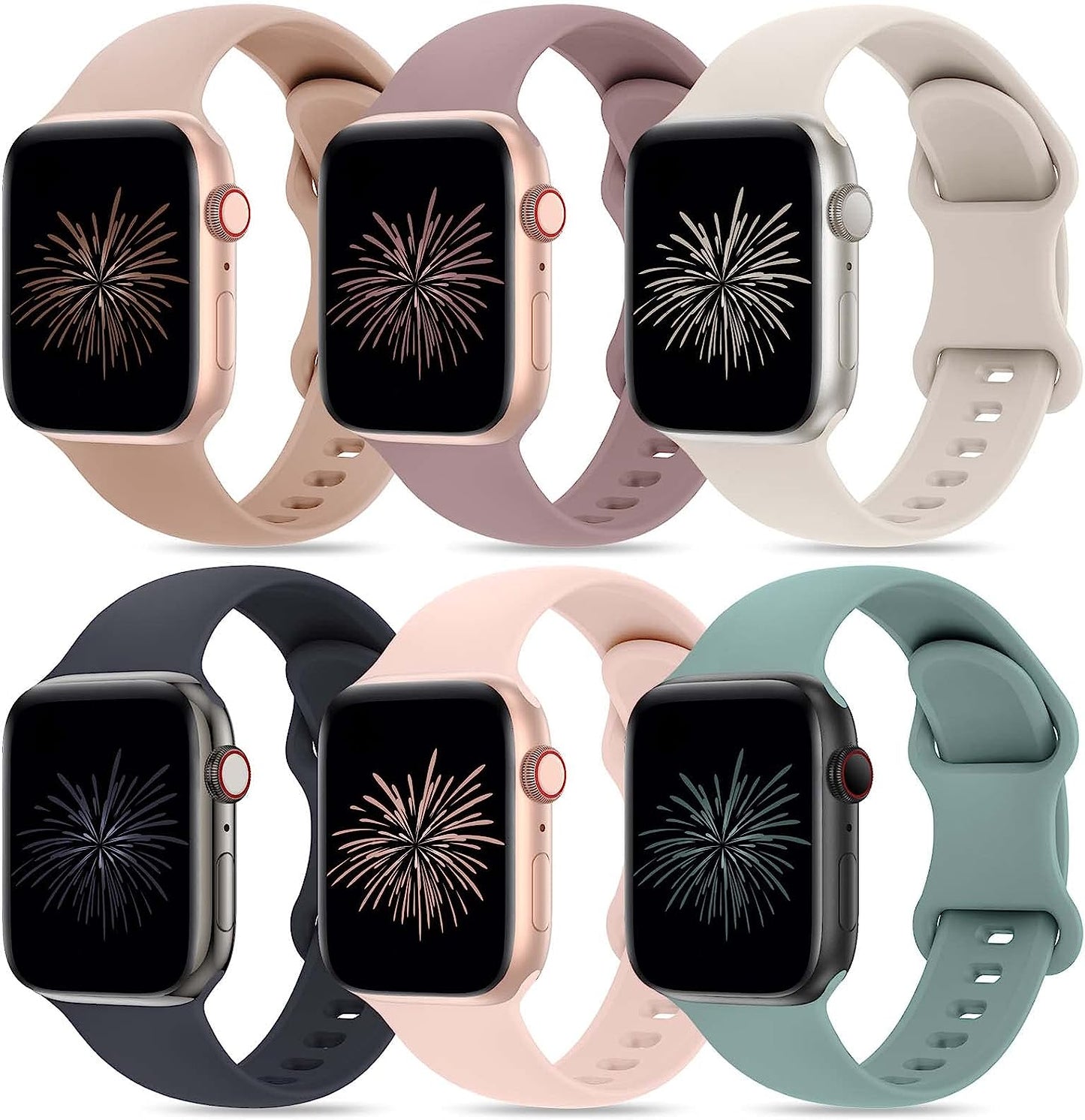 Qrose 6 Pack Bands Compatible with Apple Watch 38Mm 40Mm 41Mm 42Mm 44Mm 45Mm 49Mm, Soft Silicone Replacement Sport Strap Wristbands for Iwatch Series Ultra 8/7/6/5/4/3/2/1 SE Women Men  QRose Milk Tea/Smoke Violet/Starlight/Midnight/Pink Sand/Cactus 42/44/45/49mm 