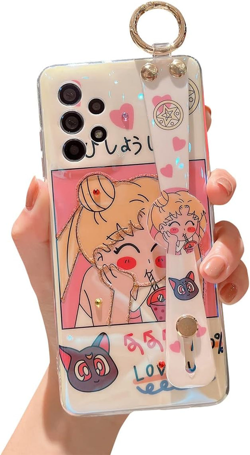 Lastma for Samsung Galaxy A53 Case 5G 6.5" Cute with Wrist Strap Kickstand Case Glitter Bling Cartoon IMD Soft TPU Shockproof Protective Phone Cases Cover for Girls and Women - Sunflower  Lastma Cartoon Girl  