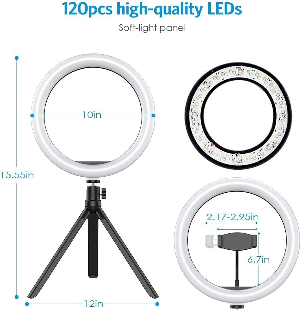 LED Ring Light 10" with Tripod Stand & Phone Holder,Selfie Ring Light Dimmable Makeup Ring Light for Youtube Video, Photography, Shooting with 3 Light Modes & 10 Brightness Level  everySU   