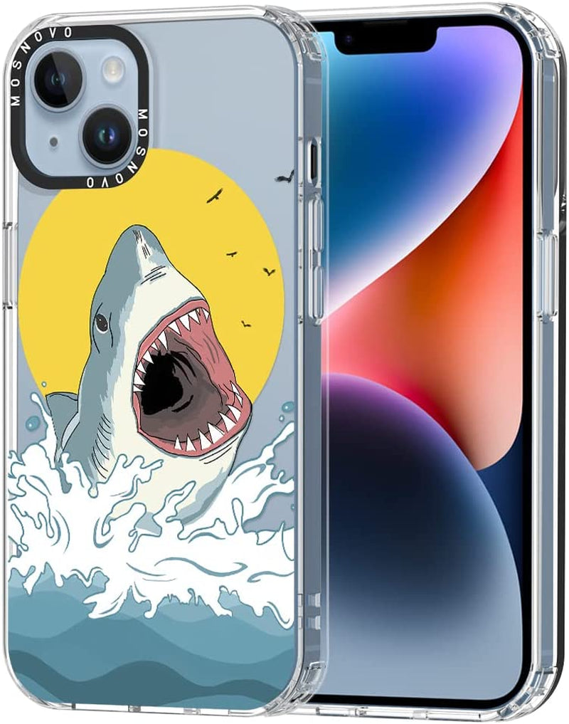 MOSNOVO Compatible with Iphone 14 Case, [Buffertech 6.6 Ft Drop Impact] [Anti Peel off Tech] Clear TPU Bumper Phone Case Cover with Cute Joyful Dinosaur Designed for Iphone 14 6.1"  MOSNOVO Shark  