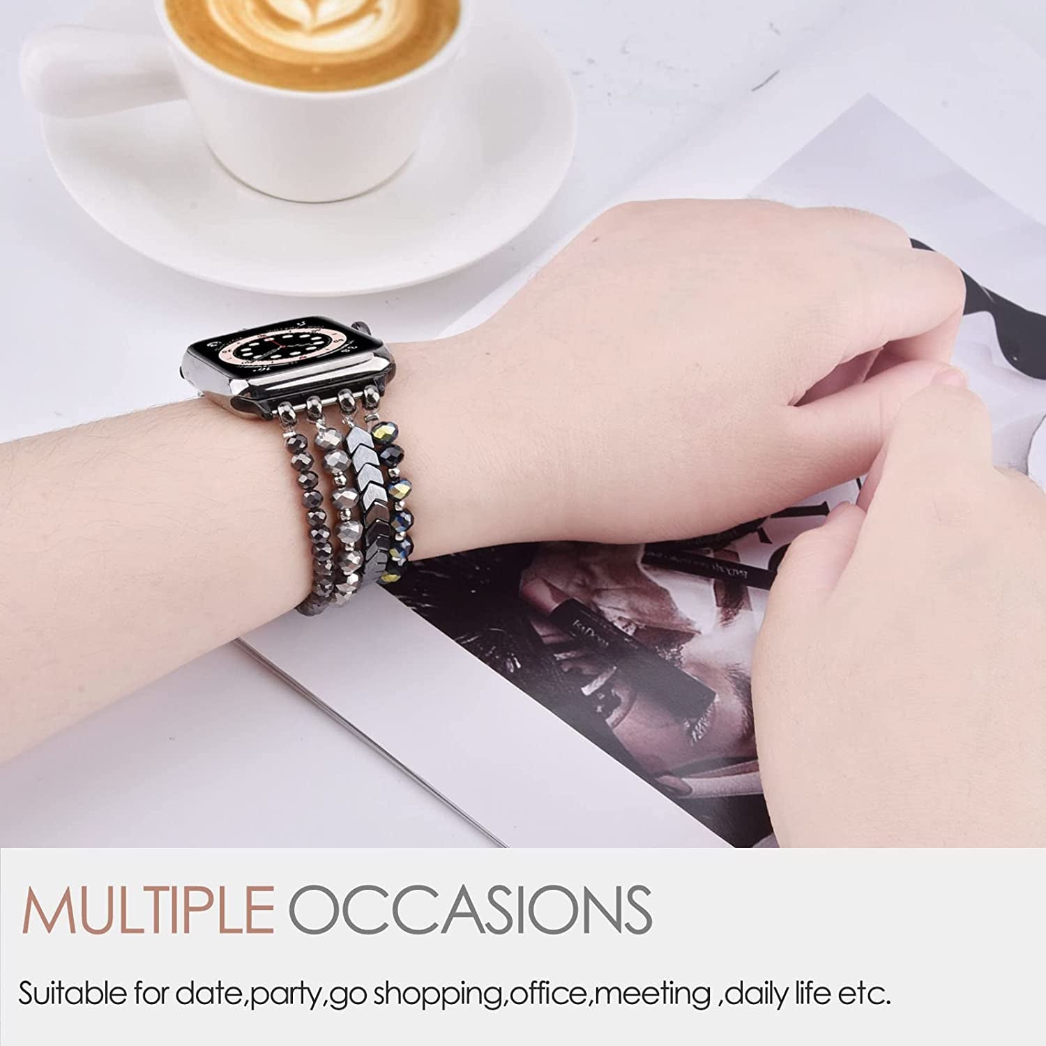 MOFREE Beaded Bracelet Compatible for Apple Watch Band 38Mm 40Mm 41Mm 42Mm 44Mm 45Mm Women,Fashion Handmade Elastic Stretch Strap for Iwatch Series SE 8 7 6 5 4 3 2 1  MOFREE   