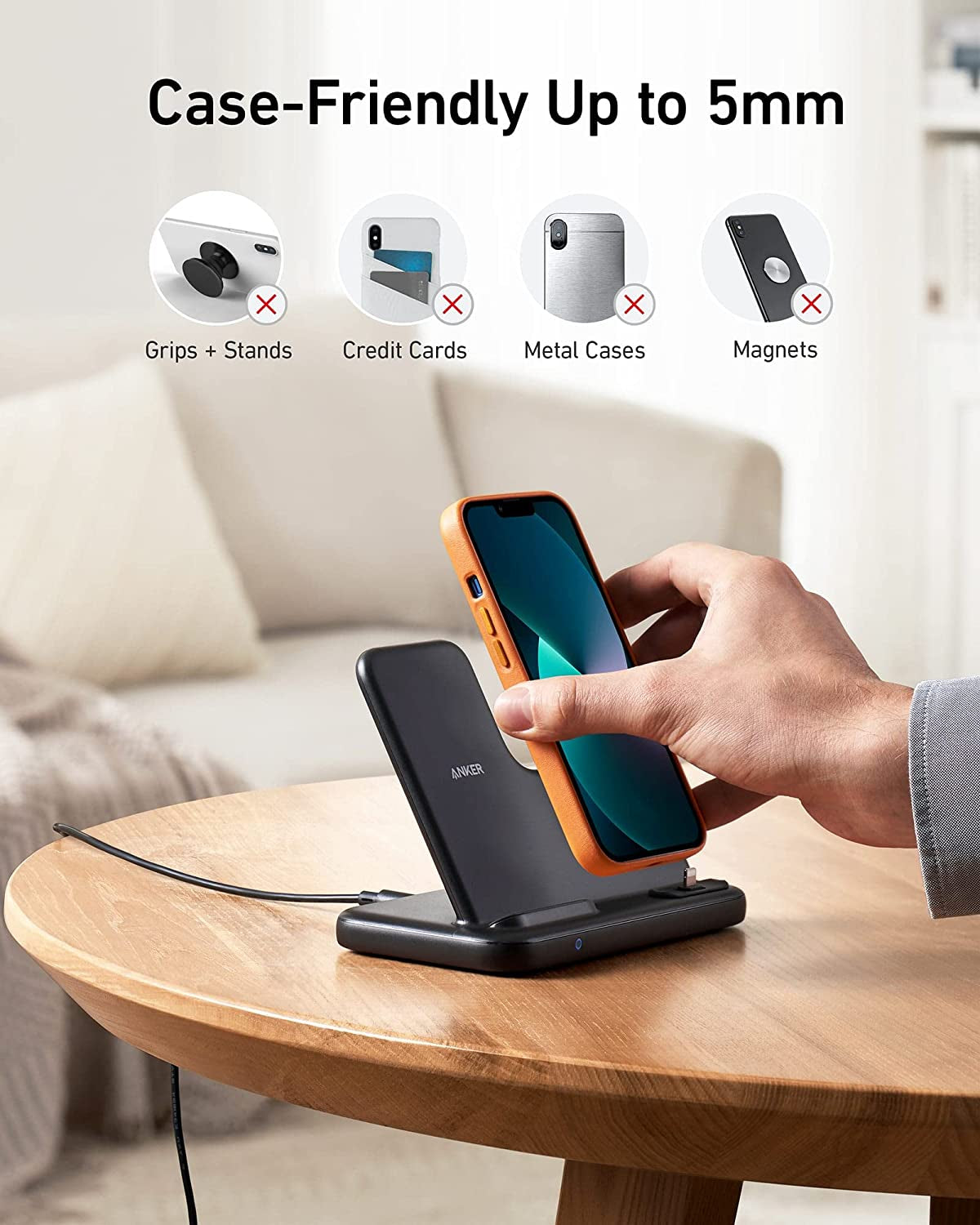 Anker 544 Wireless Charger (4-In-1 Stand) with 60W Quick Charge DC Adapter and 5 Ft Cable for Iphone 14/14 Pro/14 Pro Max/13/13 Pro Max, Mfi Certified for Apple Watch SE/7/6/5/4/3/2/1, Airpods  Anker   