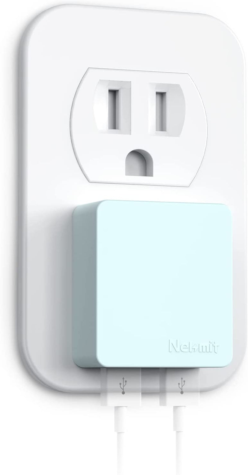 Nekmit Dual Port Ultra Thin Flat USB Wall Charger with Smart IC, White  Nekmit Compact Blue  