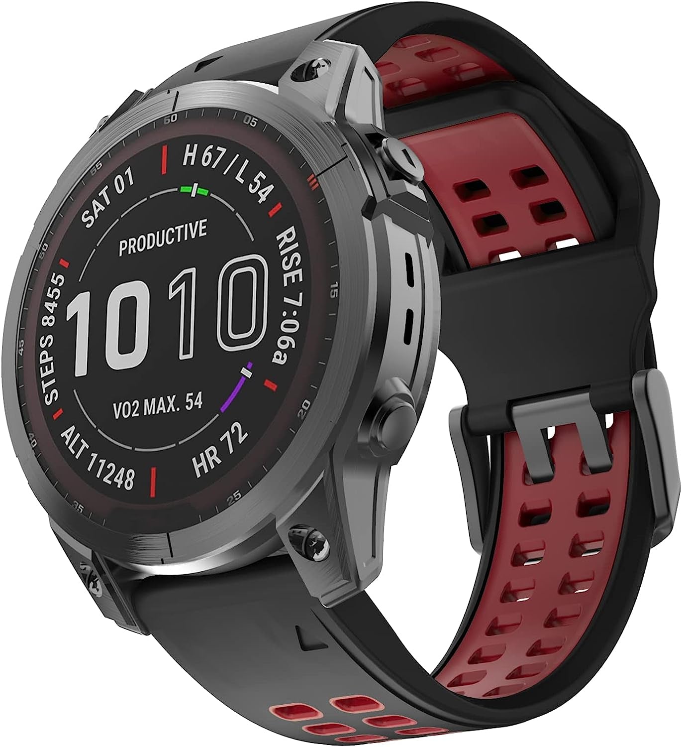 Isabake Compatible with Fenix 7 Band 22Mm Easy-Fit Silicone Watch Strap Replacement for Fenix 5/Fenix 5 Plus/Fenix 6/Fenix 6 Pro/ Forerunner 935/Forerunner 945/Approach S60/Quatix 5  Isabake Black-Red 22MM 