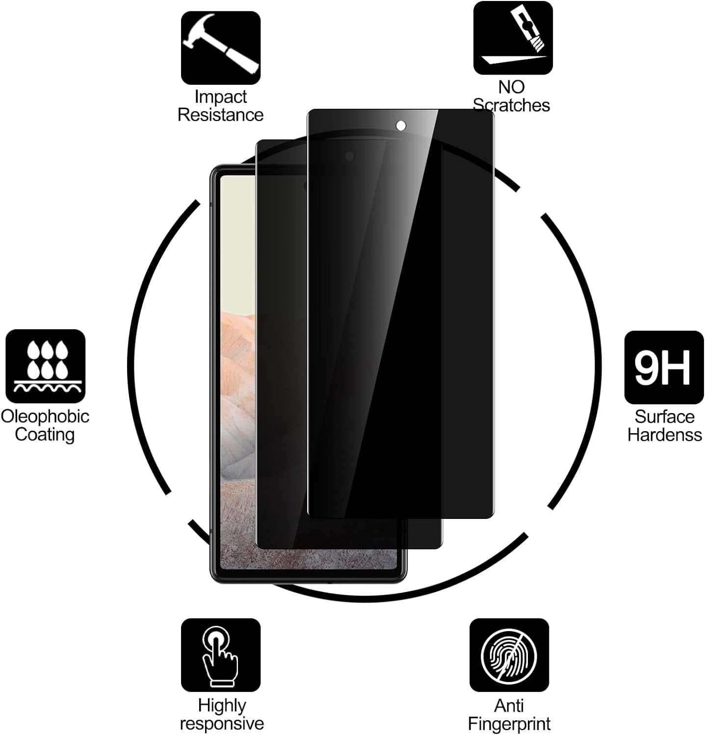 YWXTW Google Pixel 6 Privacy Screen Protector, 2 Pack Tempered Glass Anti-Spy 9H Hardness Film for Google Pixel 6 2021 6.4-Inch, [Don’T Support Fingerprint Unlock] Bubble Free Case Friendly - Black  YWXTW   