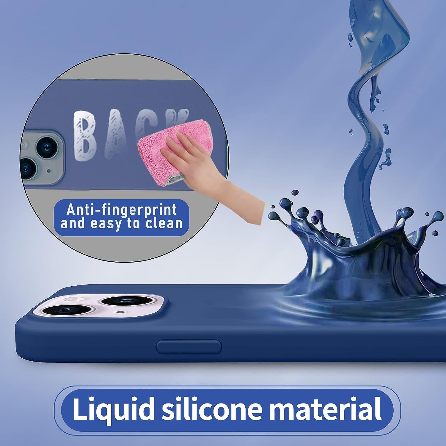 YOZEB Silicone Case Designed for Iphone 14, Shockproof Anti-Scratch and Anti-Fingerprint 4-Layer Full Body Protective Cover Slim Phone Case Compatible with Iphone 14 6.1 Inches (Blue)  YOZEB   