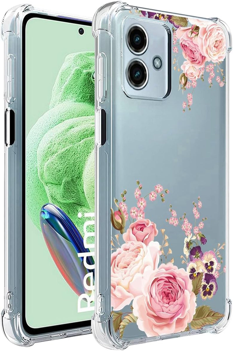 Ueokeird Phone Case for Redmi Note 12 5G Case, Poco X5 5G 22111317PG Case Girls Women, Slim Shockproof Clear Floral Pattern Soft Flexible TPU Protective Cover for Xiaomi Redmi Note 12 5G (Rose Flower)  Ueokeird   