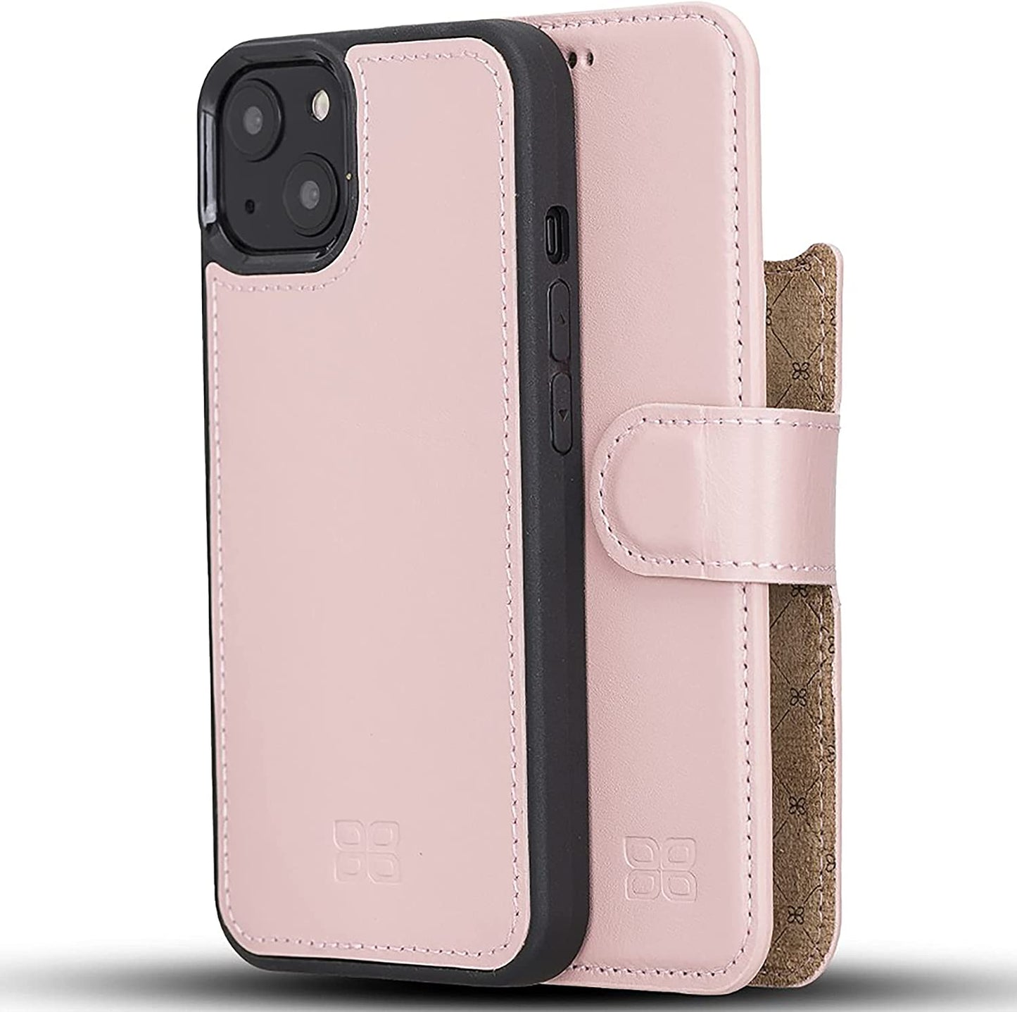 BOULETTA Leather Wallet Case for Iphone 13 Mini (5.4'') - Magsafe Flip Folio Cases Magnetic Detachable RFID Phone Cover with 3 Card Slots  Bouletta Pink  