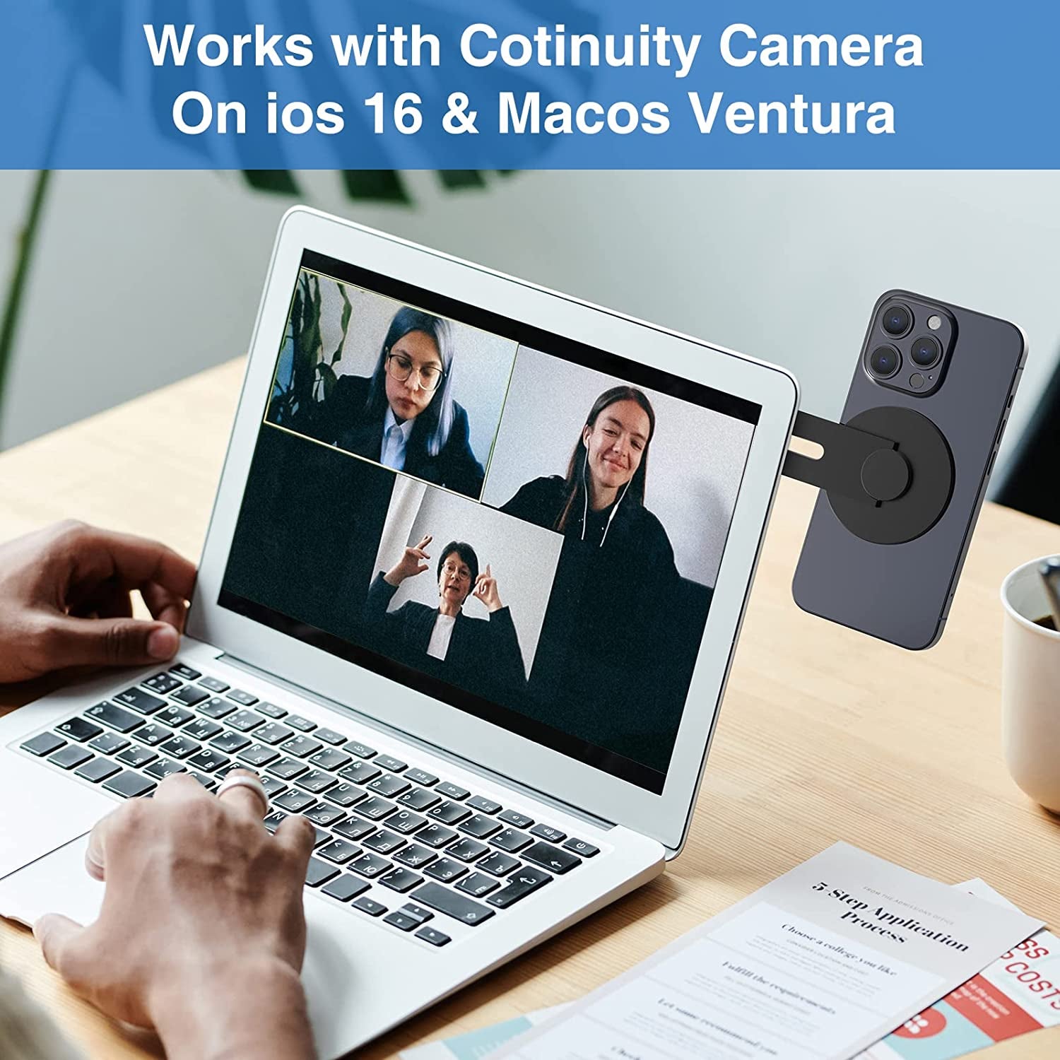 Continuity Magnetic Laptop Phone Holder - 180° Adjustable Continuity Camera Adapter Compatible with Magsafe for Ios 16 & Macos Ventura, Macbook Mount Computer Monitor Expansion Bracket for Smartphone  Continuity Camera Mount Factory   