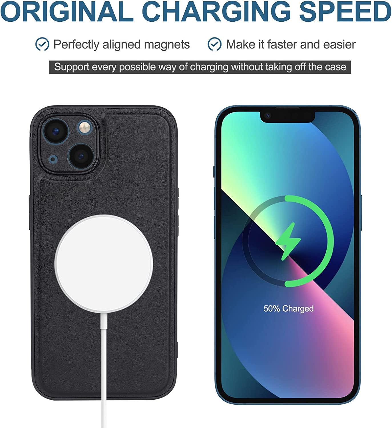 DK177 [2 in 1] Magnetic Leather Case for Iphone 13 + Card Holder Wallet, Magnetic PU Leather Card Holder Shockproof Protective Cover Compatible with Magsafe 6.1 Inch, Black  DK177   