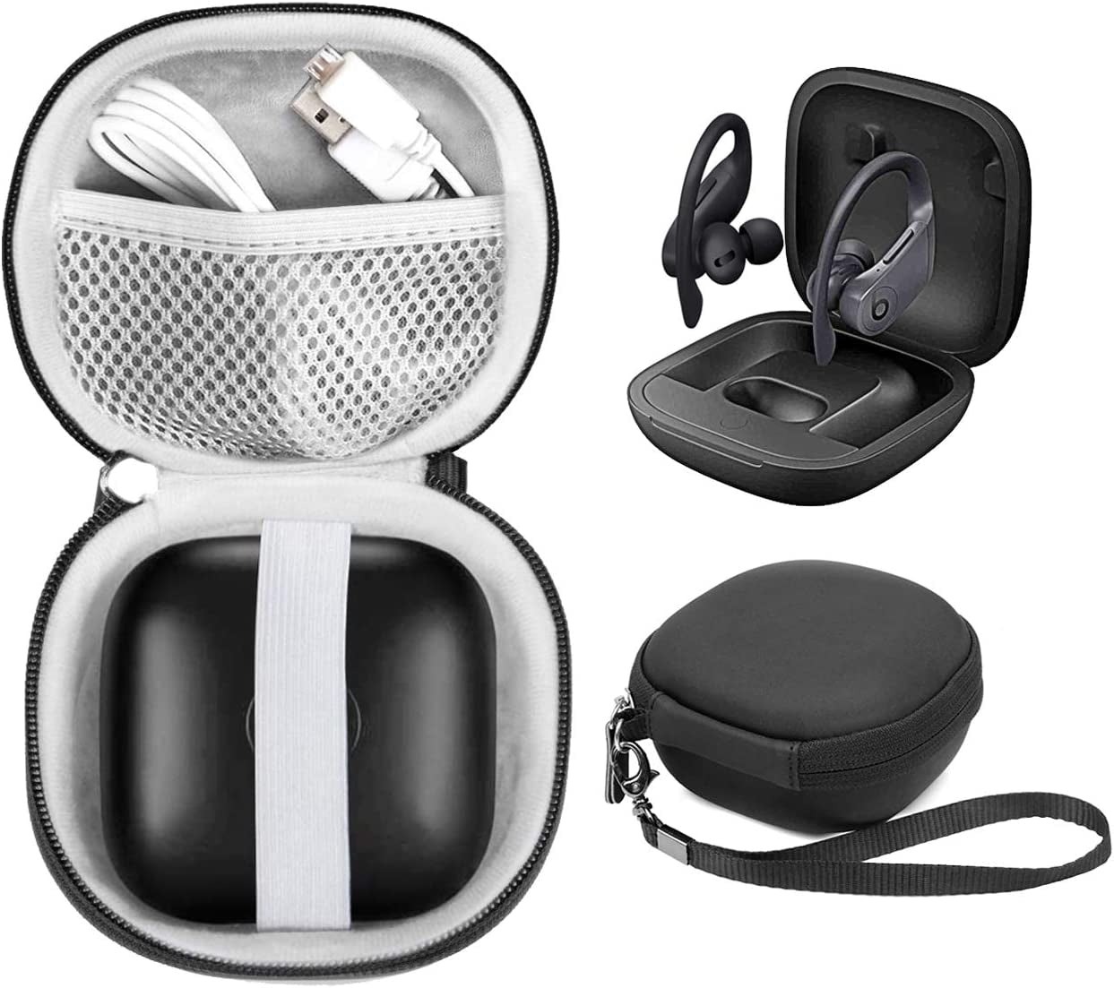 Wgear Customized Travel Case for Beats Powerbeats Pro - Totally Wireless Earphones, Mesh Cable Pocket, Elastic Secure Strap, Elite Wrist Strap  WGear Matte Black  