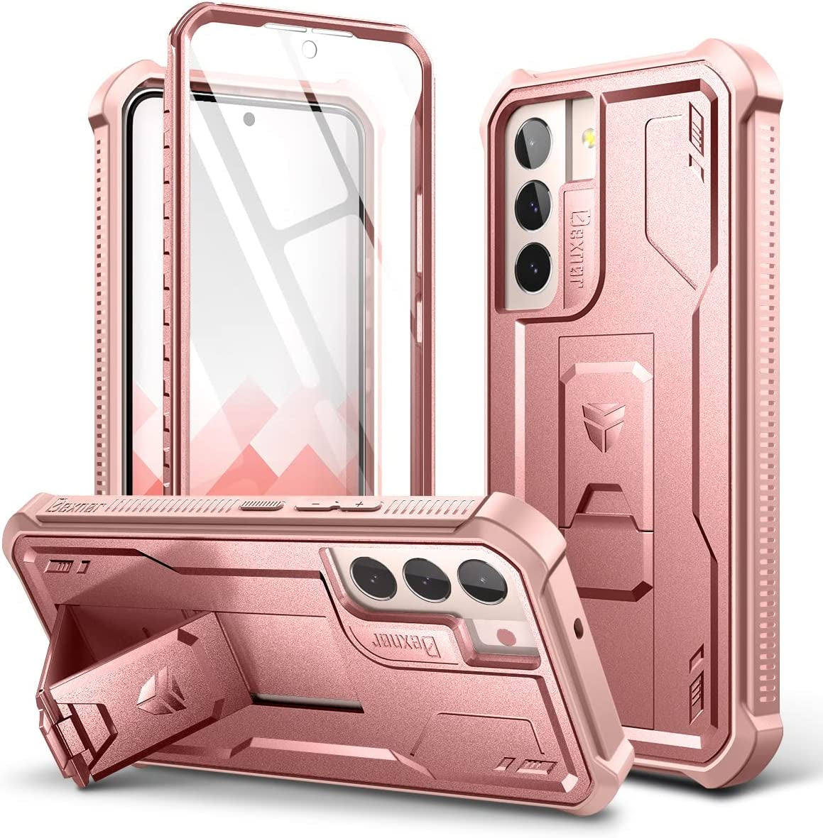 Dexnor for Samsung Galaxy S22 Case, [Built in Screen Protector and Kickstand] Heavy Duty Military Grade Protection Shockproof Protective Cover for Samsung Galaxy S22 5G,Black  Dexnor Peony Pink  