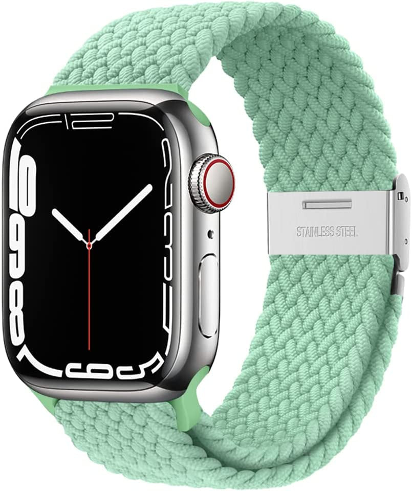 Qimela Compatible with Apple Watch Band 49Mm 45Mm 44Mm 42Mm,Stretchy Sport Solo Loop Strap with Adjustable Buckle,Elastic Nylon Braided Wristband for Iwatch Series 8 7 6 SE 5 4 3 2 1 Ultra,Women Men  FS-TECH Pistachio 42mm/44mm/45mm/49mm 