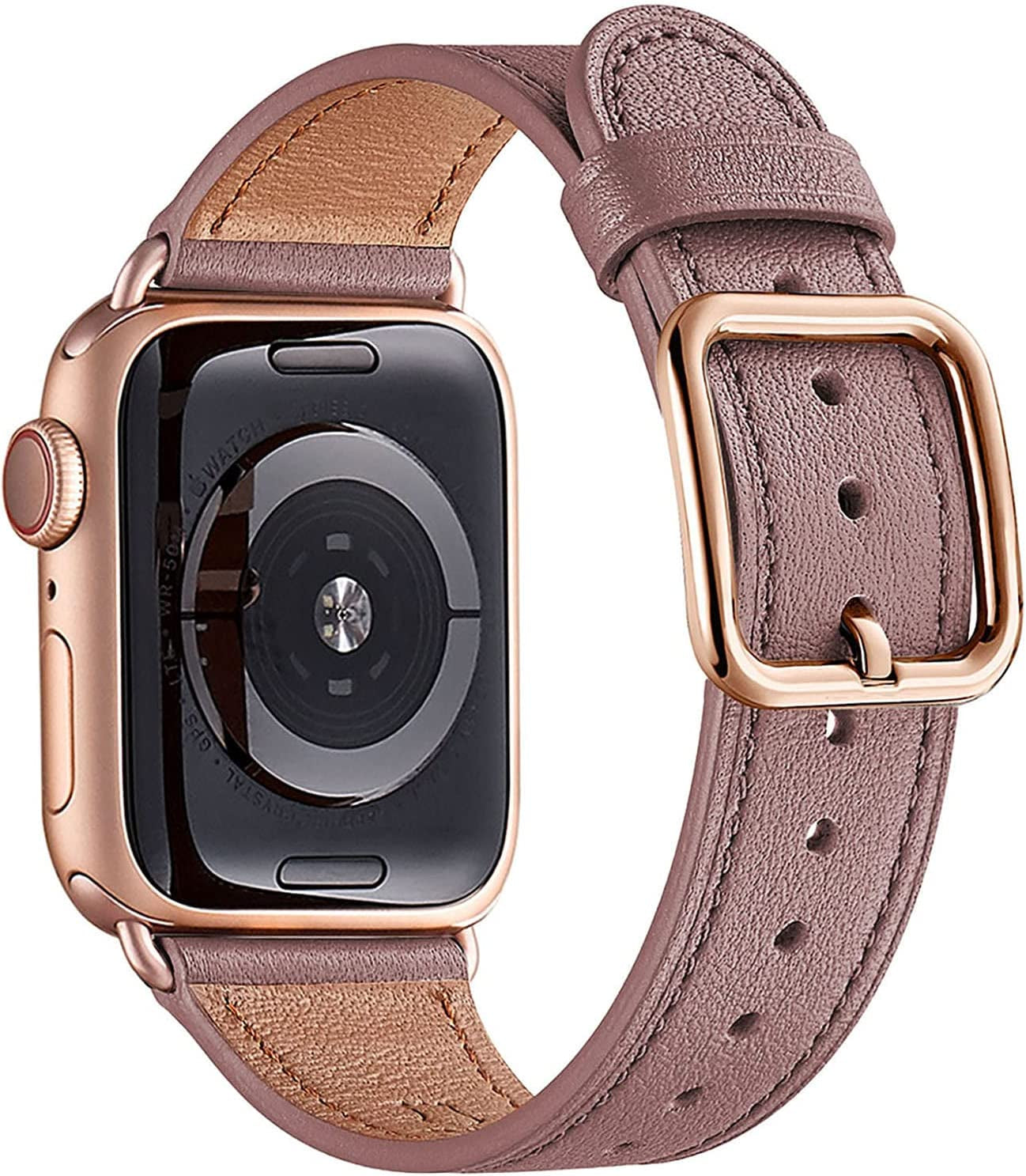 MNBVCXZ Compatible with Apple Watch Band 38Mm 40Mm 41Mm 42Mm 44Mm 45Mm 49Mm Women Men Girls Boys Genuine Leather Replacement Strap for Iwatch Series 8 7 6 5 4 3 2 1 Iwatch Ultra SE (Pink Sand/Rose Gold)  MNBVCXZ-US Lavender/Rose gold 42mm 44mm 45mm 49mm 
