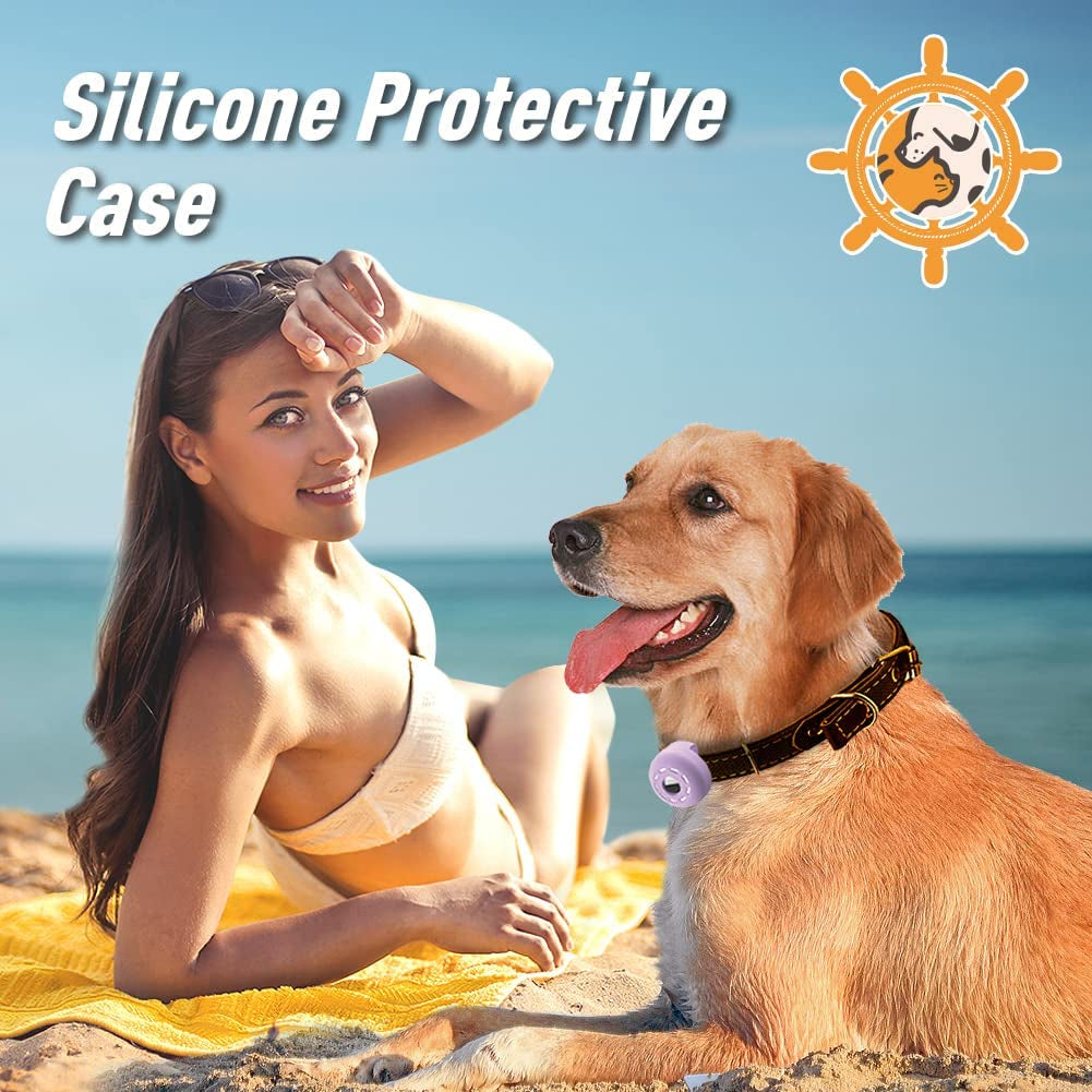 Petrudder Airtag Dog Collar Holder, [2 Pack] Silicone Cat Collar Case for Apple Airtag, Durable Anti-Lost Airtag Holder Compatable with Pet Collars (C Pink+Purple)  Petrudder   