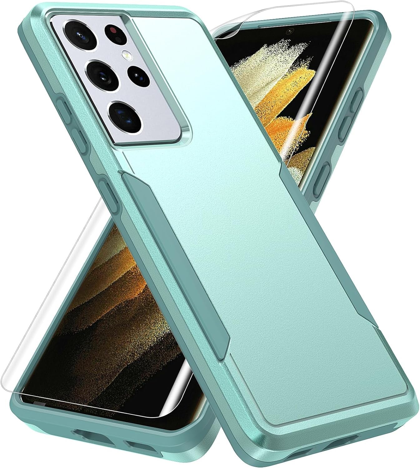 For Samsung Galaxy S21 Ultra Case, S21 Ultra Case with Screen Protector,[Military Grade Drop Tested] Heavy-Duty Tough Rugged Shockproof Protective Phone Case for Galaxy S21 Ultra 6.8 Inch (Blue)  BOYOSS Green  