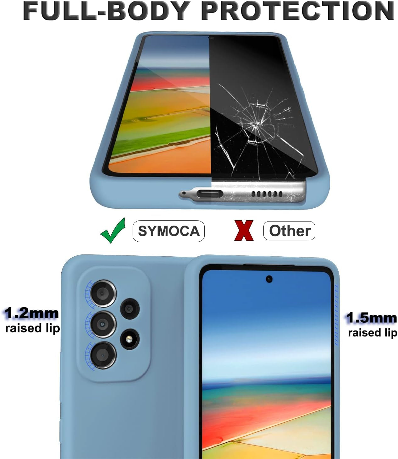 SYMOCA Liqiud Silicone Case for Samsung Galaxy A53 5G Silky Silicone Slim Full-Body Protective Shockproof Cover with Microfiber Lining Compatible with Galaxy A53 5G 6.5" (Jean Blue)  SYMOCA   