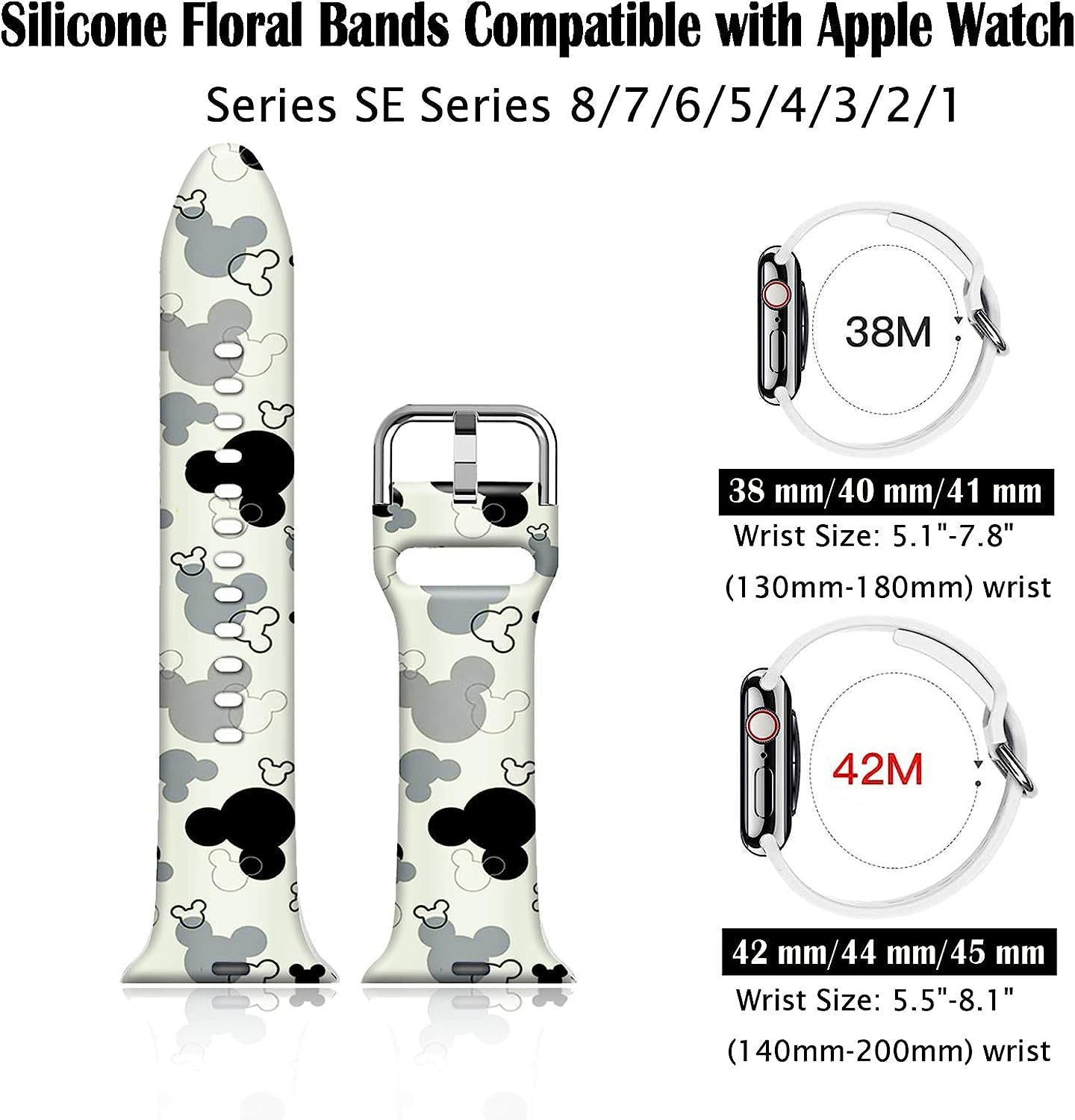 FTFCASE Silicone Floral Bands Compatible with Apple Watch 49Mm 45Mm 44Mm 42Mm, Gray Pattern Printed Soft Silicone Sport Strap Replacement for Iwatch SE Series 8 7 6 5 4 3 2 1 for Women Men Girls  FTFCASE   
