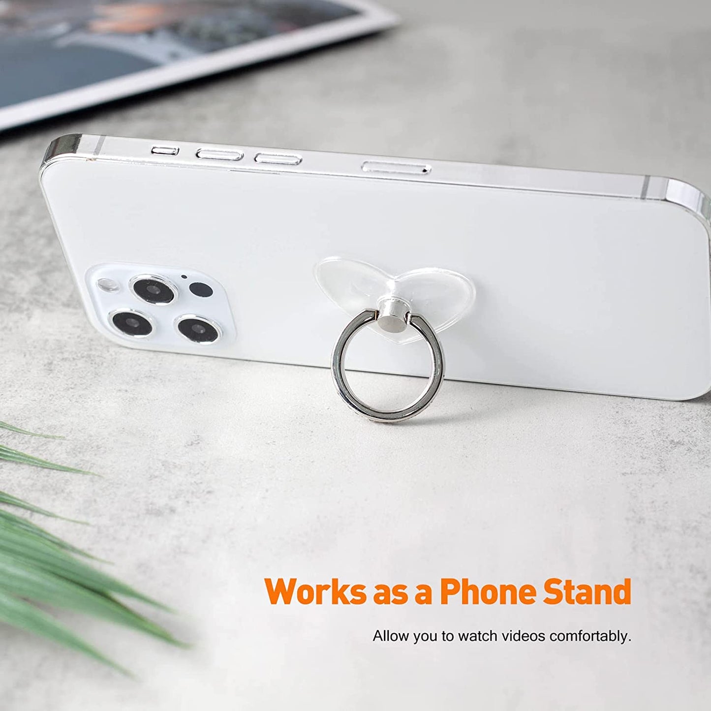 [2 Pack] Transparent Love Heart Shape Diamond Setting Cell Phone Ring Holder Stand,360 Degree Rotation and 180 Degree Adjustable Finger Ring Kickstand with Polished Electroplated Phone Grip  Wansurs   