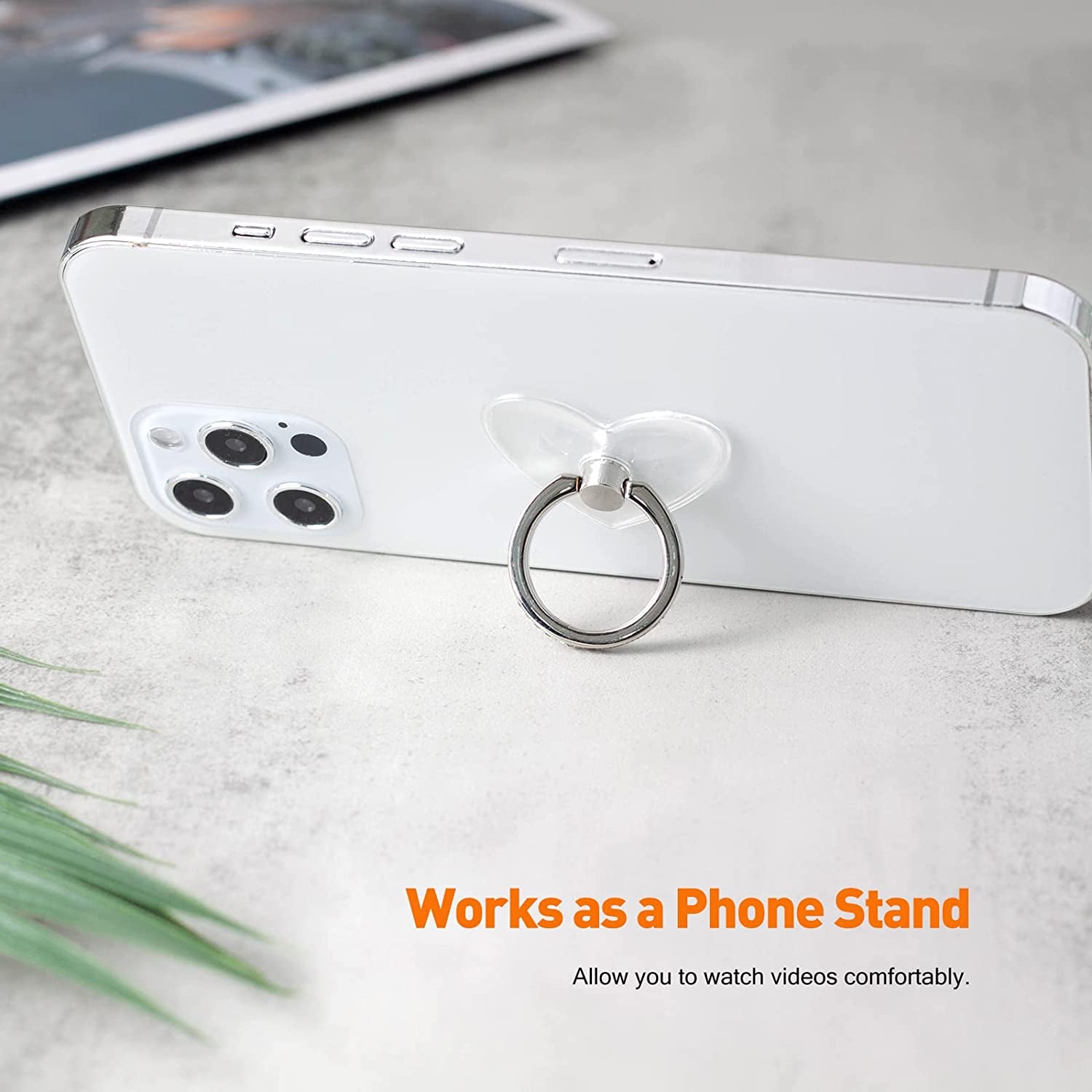 [2 Pack] Transparent Love Heart Shape Diamond Setting Cell Phone Ring Holder Stand,360 Degree Rotation and 180 Degree Adjustable Finger Ring Kickstand with Polished Electroplated Phone Grip  Wansurs   