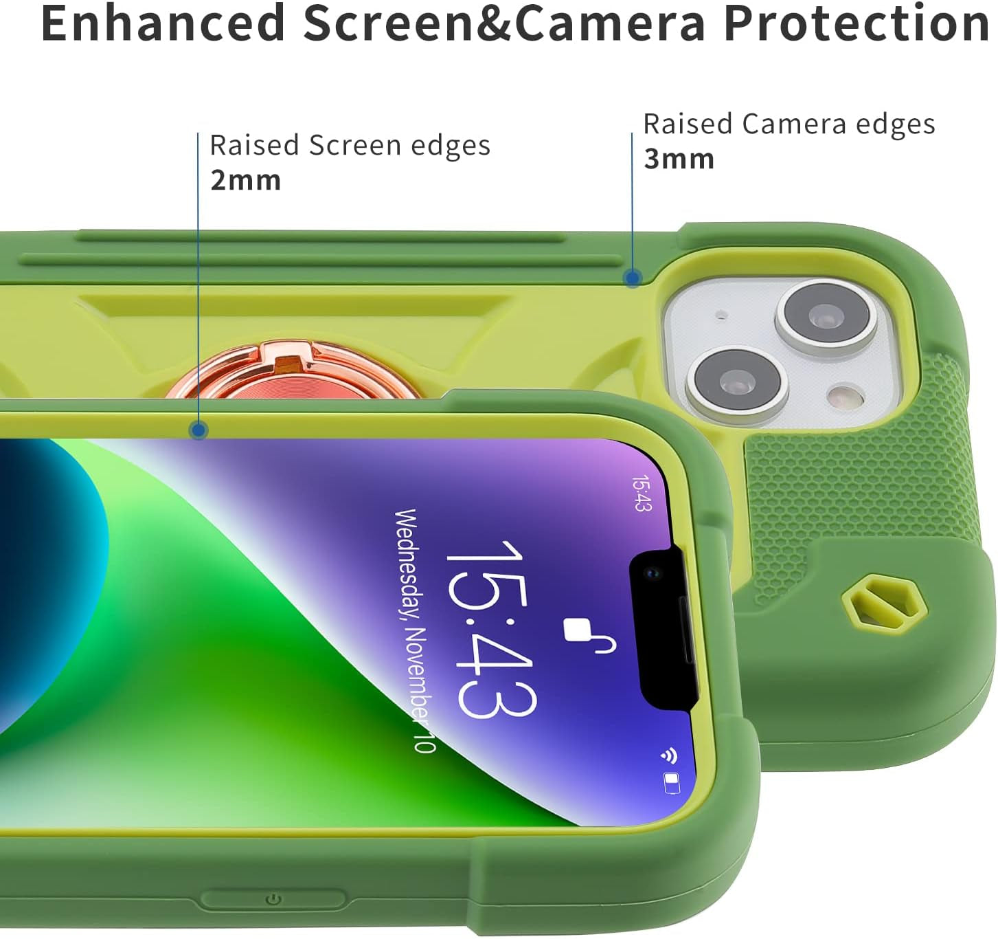 MARKILL Compatible with Iphone 14 plus Case 6.7 Inch with 360 Degree Rotate Ring Stand, Military Grade Drop Protection Full Body Rugged Heavy Duty Protective Cover for Iphone 14 Plus. (Avocado)  MARKILL   