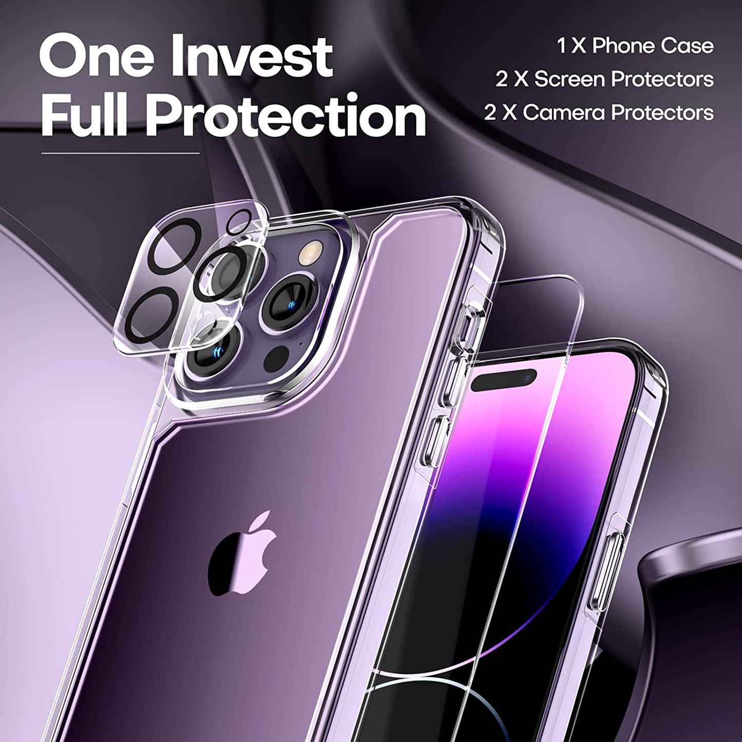 TAURI for Iphone 14 Pro Max Case, [5 in 1] 1X Clear Case [Not-Yellowing] with 2X Tempered Glass Screen Protector + 2X Camera Lens Protector, [Military-Grade Drop Protection] Phone Case 6.7 Inch  TAURI   