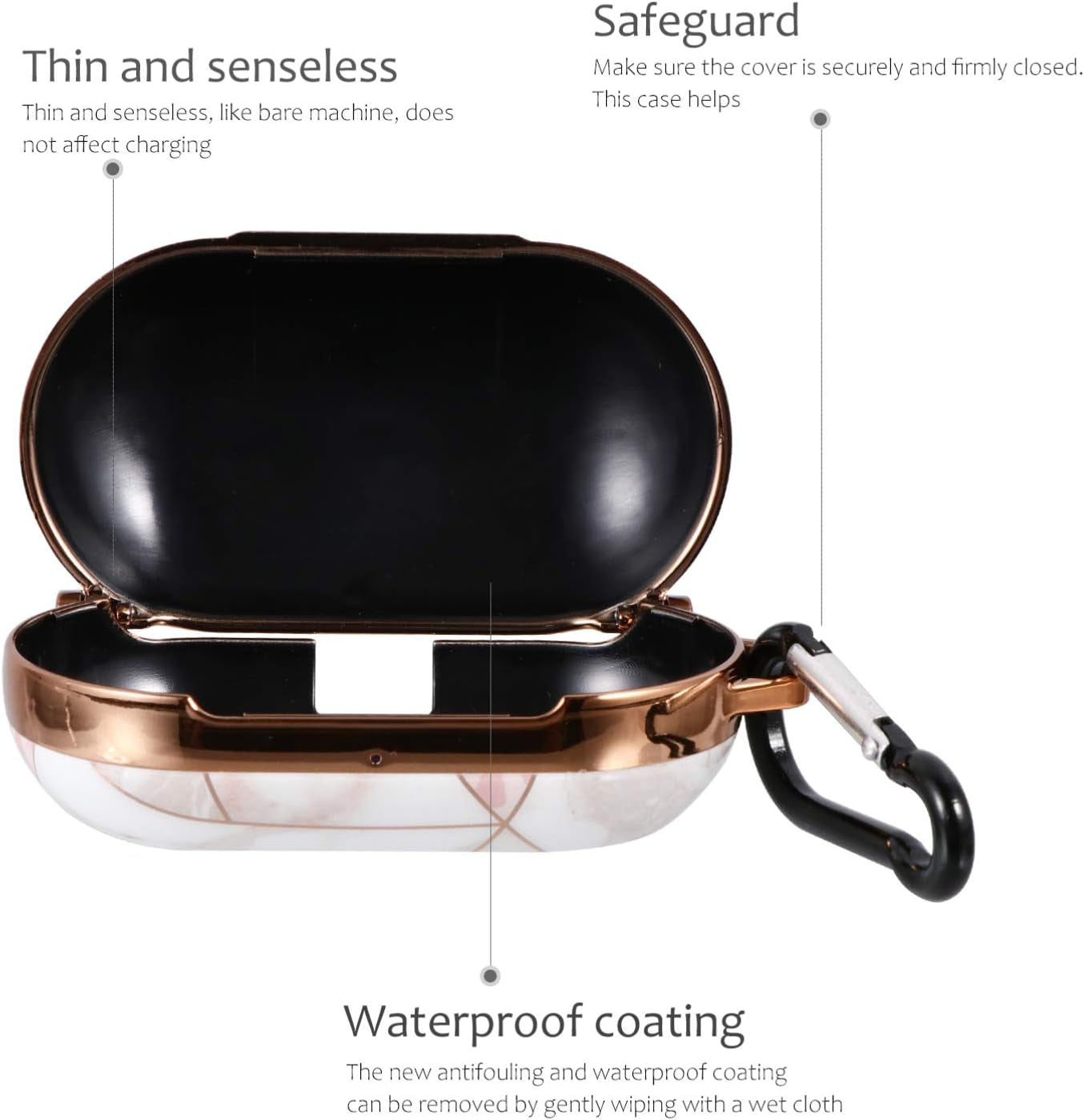 Ibasenice Compatible for Samsung Galaxy Buds Case Cover- Marbling Protective Skin with Carabiner Keychain Compatible for Samsung Galaxy Buds  ibasenice   