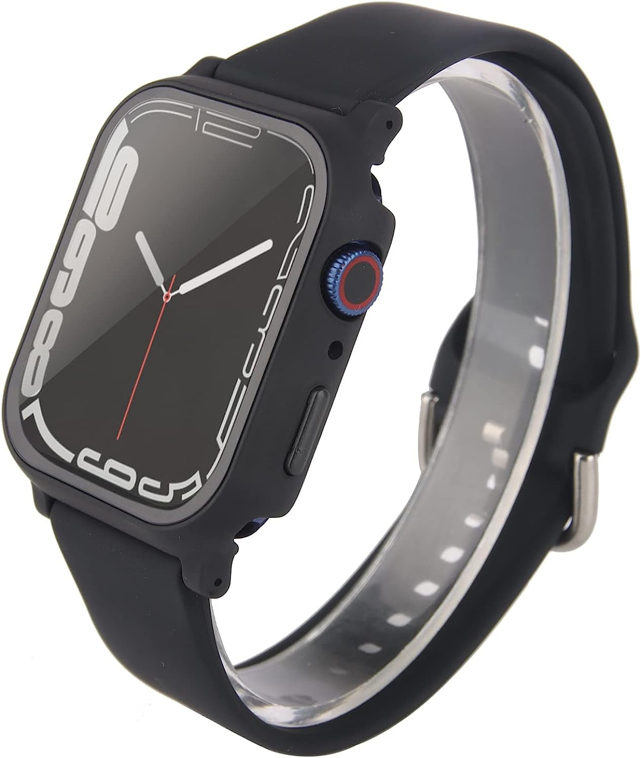 3 in 1 for Apple Watch Band with Case Built-In Screen Protector,Smartwatch Silicone Men Women Sport Wrist Strap & PC Hard Bumper Cover & Tempered Glass Screen Protector for Iwatch SE Series 8 7 6 5 4  Lasllaves Black 40mm 