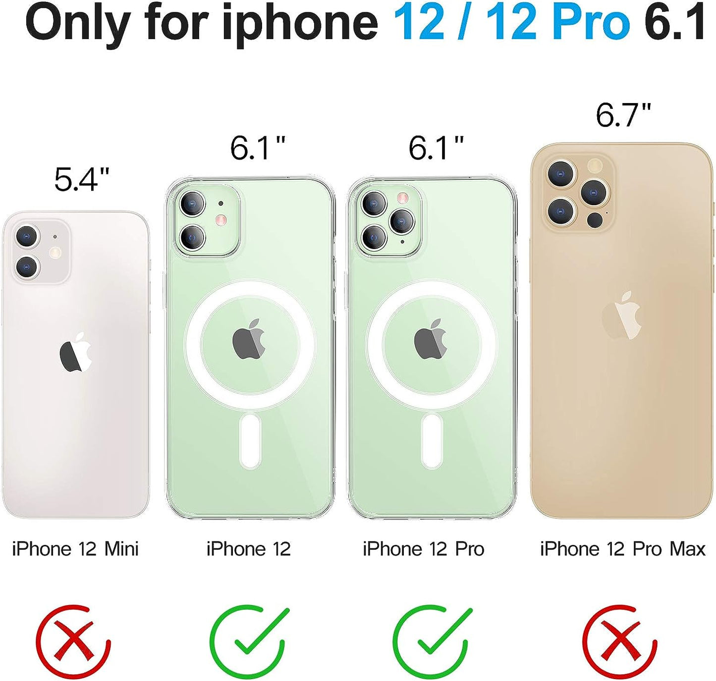 BOTOER Magnetic Crystal Clear for Iphone 12 & 12 Pro Case[Never Yellow][Mil-Grade Drop Tested] Compatible with Mag-Safe Protective Slim Cover 6.1''2020-Clear  BOTOER   