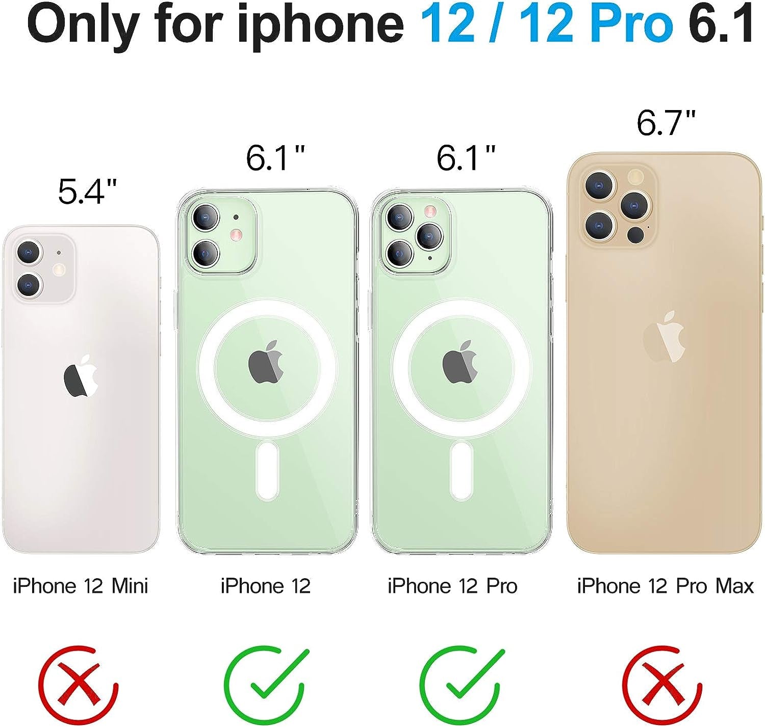 BOTOER Magnetic Crystal Clear for Iphone 12 & 12 Pro Case[Never Yellow][Mil-Grade Drop Tested] Compatible with Mag-Safe Protective Slim Cover 6.1''2020-Clear  BOTOER   