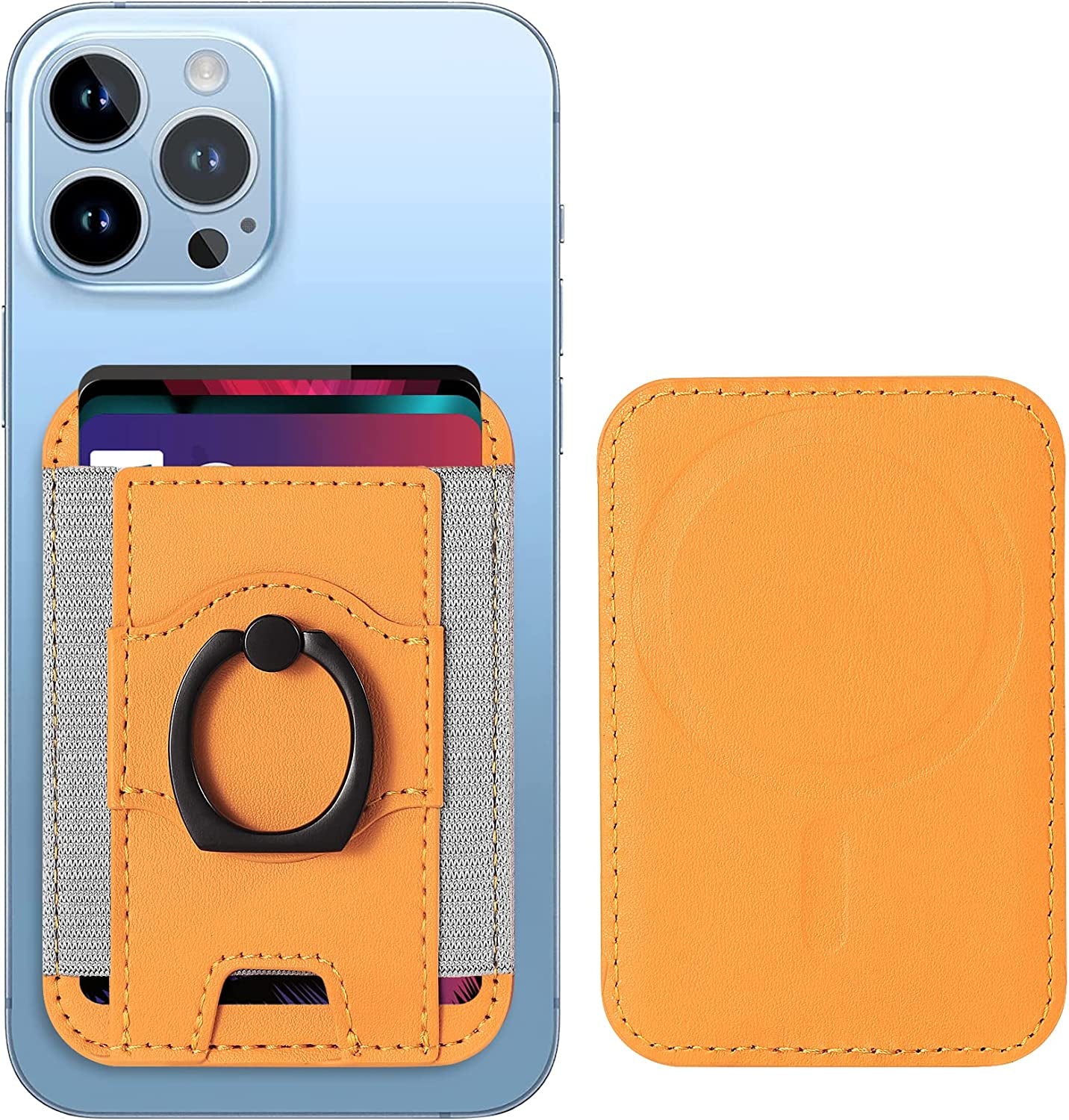 Magnetic Card Wallet Holder with Grip, Magsafe Wallet for Apple Iphone 14 Pro Max/14 Pro/14/13/12, Magsafe Leather Wallet, Magnetic Wallet for Iphone 14/13/12 Series, Fit 7 Cards, Black  ExtreLife Yellow  