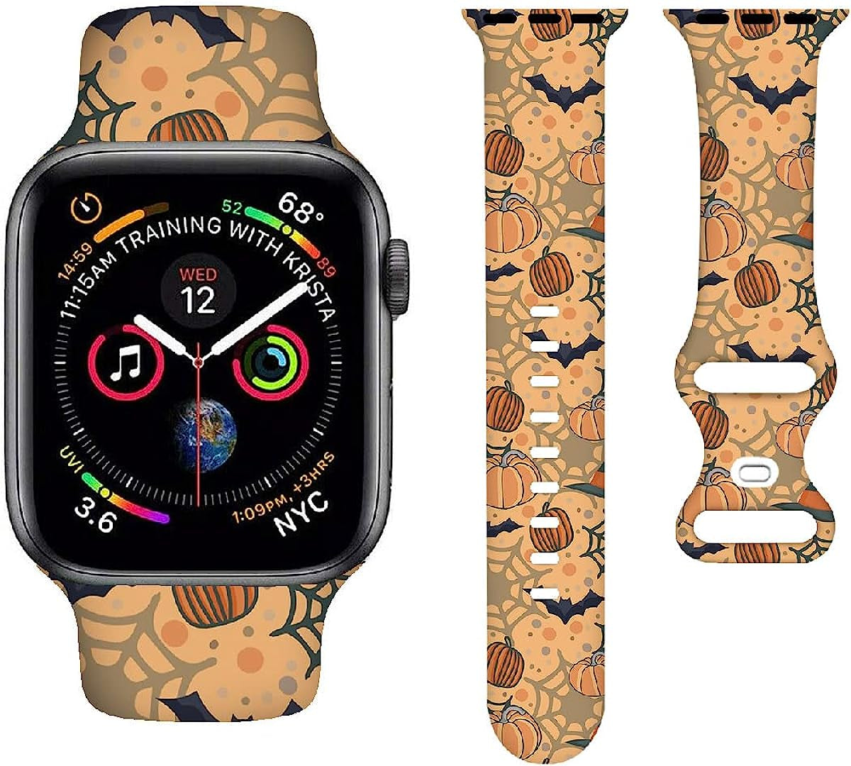 BACDOILQ Halloween Watch Band Smartwatch Replacement Compatible with Watch 38Mm 40Mm 41Mm 42Mm 44Mm 45Mm Silicone Strap for Watch Series 7/6/5/4/3/2/1/SE  BACDOILQ Holiday-3 38/40/41mm 