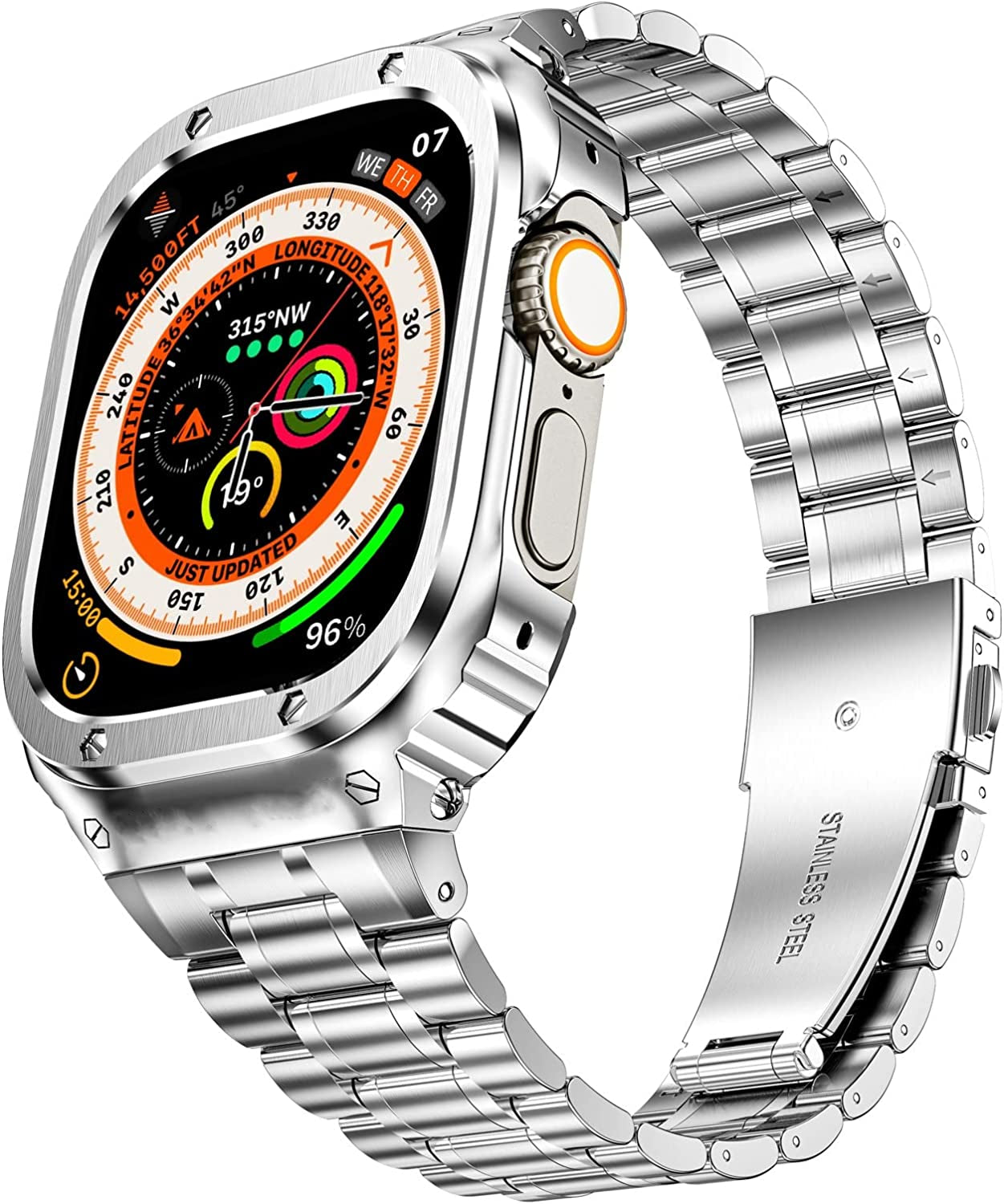 Miohhr Stainless Steel Watch Band with Case Compatible with Apple Watch Ultra (49Mm),Rugged Strap with Metal Protective Bumper Cover for Iwatch Band Men (Silver)  MioHHR   