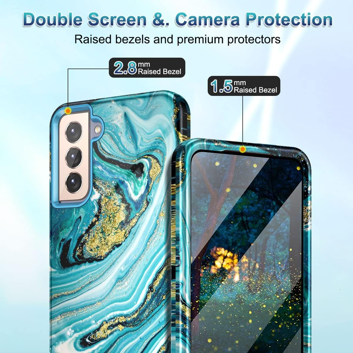 Lamcase for Galaxy S21 plus 5G Case, Heavy Duty Shockproof Hybrid Hard PC Soft TPU Bumper Three Layer Drop Protection Anti-Fall Cover for Samsung Galaxy S21+/S21 plus 5G 6.7 Inch, Blue Gilt  Lamcase   