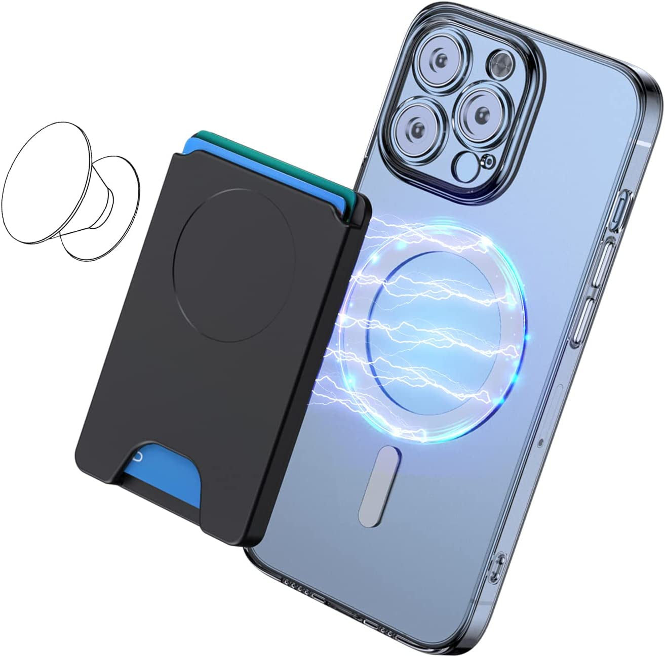 AUROX AUROX Magnetic Wallet Compatible with Magsafe Wallet for Iphone 14/13/12 Series Polycarbonate Magnetic Card Wallet Holder with Magsafewallet Only Works for Pop Socket Grip (Cornflower Blue)  AUROX Black  