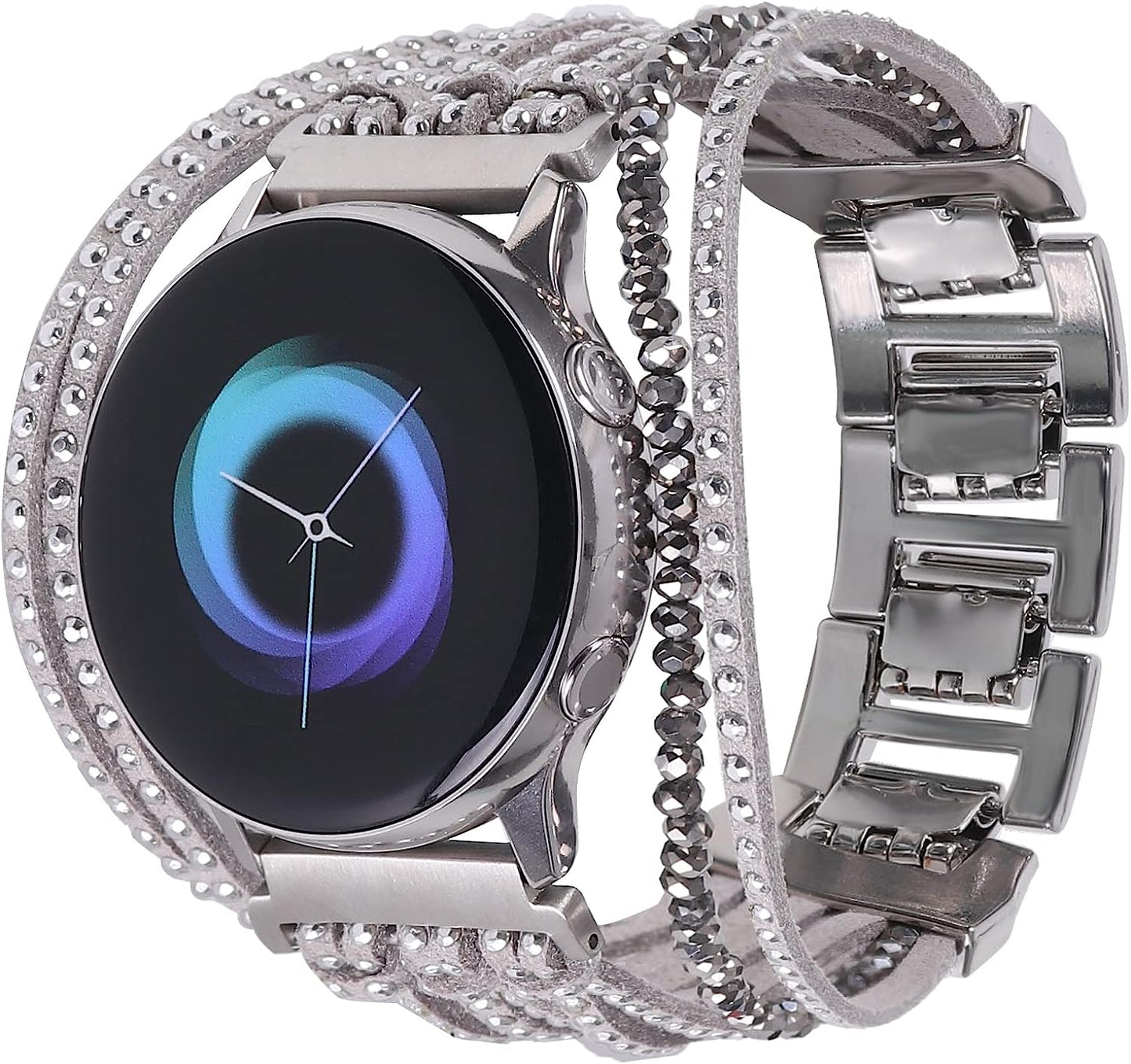 20Mm Bracelet Watch Band Compatible with Samsung Galaxy Watch 4 40Mm 44Mm/Watch 4 Classic 42Mm 46Mm/ Watch Active 2/Watch 3 41Mm/Garmin Vivoactive 3, 20Mm Glitter Leather Boho Bracelet Jewelry Multilayer Strap for Women  NEWLOTSE   