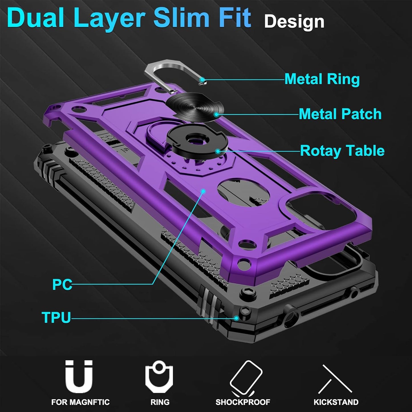 Gritup Google Pixel 4A Case (No Fit for Pixel 4A 5G) with HD Screen Protector, Military-Grade Protective Heavy Duty Phone Case with Magnetic Kickstand Ring for Google Pixel 4A Purple  Gritup   