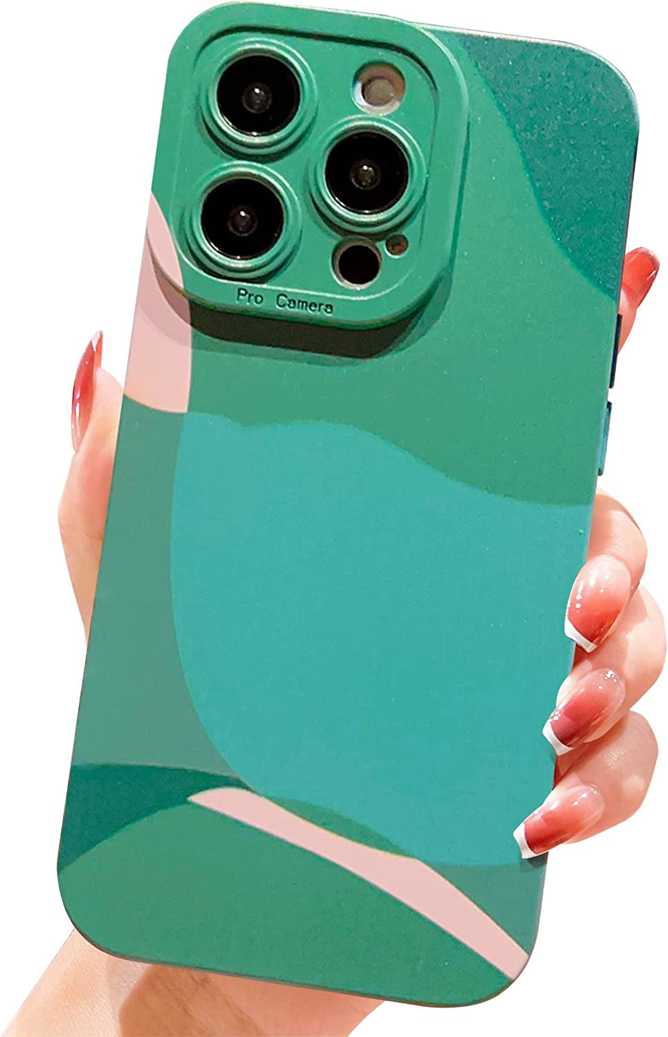 YKCZL Compatible with Iphone 14 Pro Max Case,Cute Painted Art Heart Pattern Full Camera Lens Protective Slim Soft Shockproof Phone Case for Women Girls-Dark Green  YKCZL   