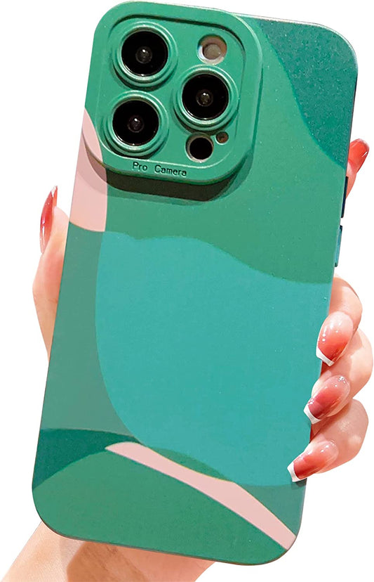 YKCZL Compatible with Iphone 14 Pro Max Case,Cute Painted Art Heart Pattern Full Camera Lens Protective Slim Soft Shockproof Phone Case for Women Girls-Dark Green  YKCZL   