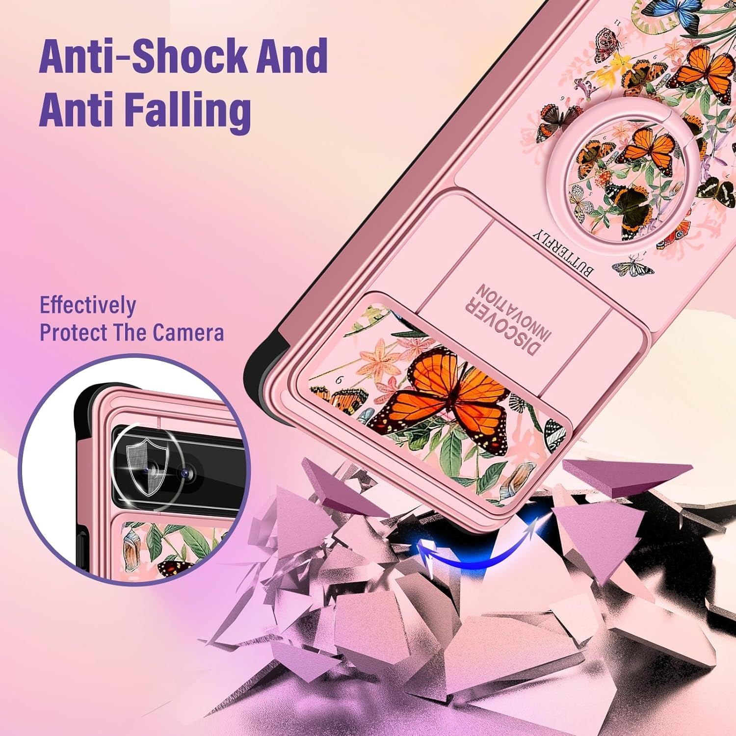 Funermei (2In1 for Google Pixel 6A Case for Women Cute Butterfly Girls Cover Girly Kawaii Aesthetic Butterfly Unique Design with Camera Cover and Ring Stand Funda for Google Pixel 6A Phone Case  Funermei   