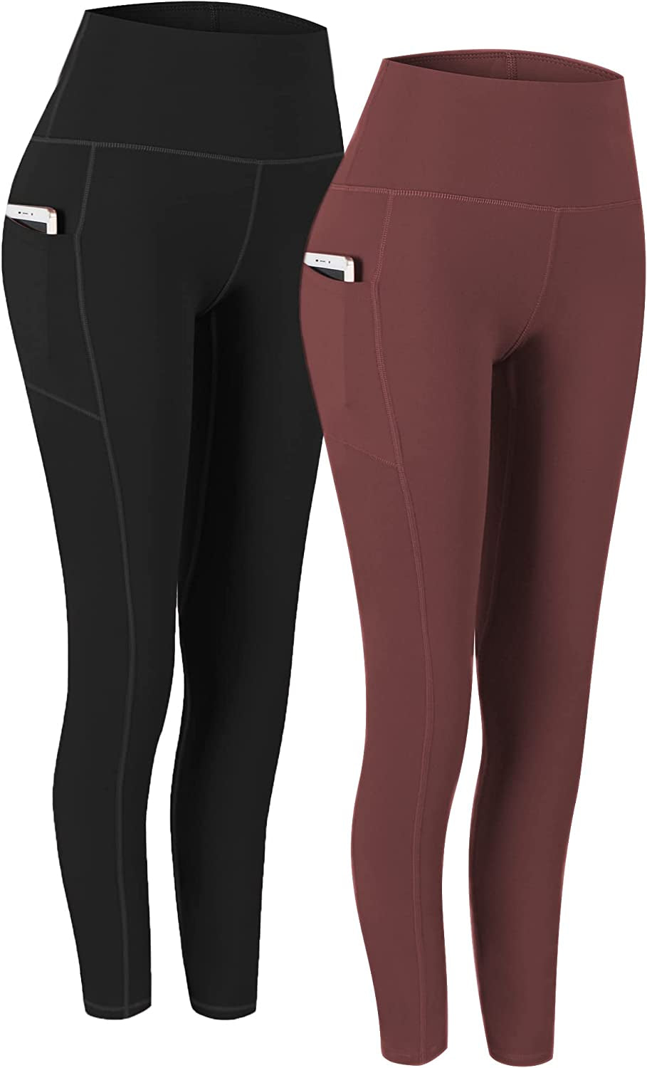 Fengbay 2 Pack High Waist Yoga Pants, Pocket Yoga Pants Tummy Control Workout Running 4 Way Stretch Yoga Leggings  Fengbay Black & Fuchsia Large 