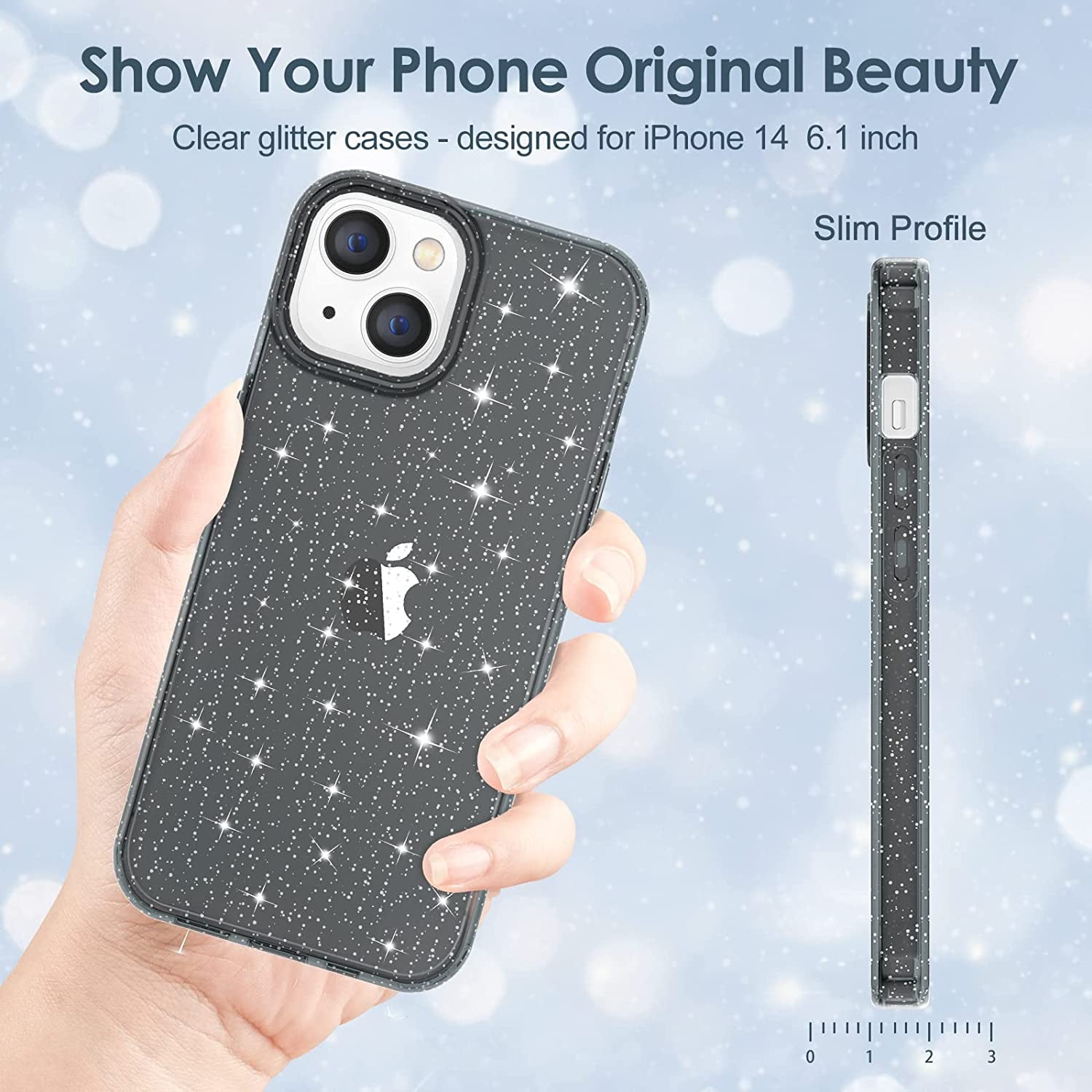 Hython Case for Iphone 14 Case Glitter, Cute Sparkly Clear Glitter Shiny Bling Sparkle Cover, Anti-Scratch Soft TPU Thin Slim Fit Shockproof Protective Phone Cases for Women Girls, Black Glitter  Hython   