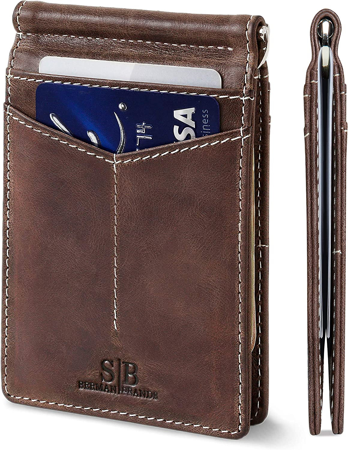 SERMAN BRANDS RFID Blocking Wallet Slim Bifold - Genuine Leather Minimalist Front Pocket Wallets for Men with Money Clip Gift  SERMAN BRANDS Morning Roast Rogue  