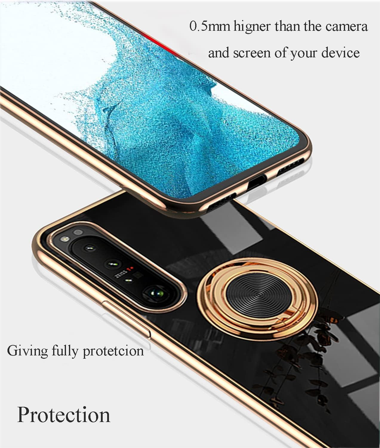 Yarxiawin Compatible with Sony Xperia 1 III Case Ring Holder Magnet Silicone, Sony Xperia 1 III Phone Case Silicone Thin White Cover Black 360° Rotatable Metal Kickstand (Black)  Yarxiawin   