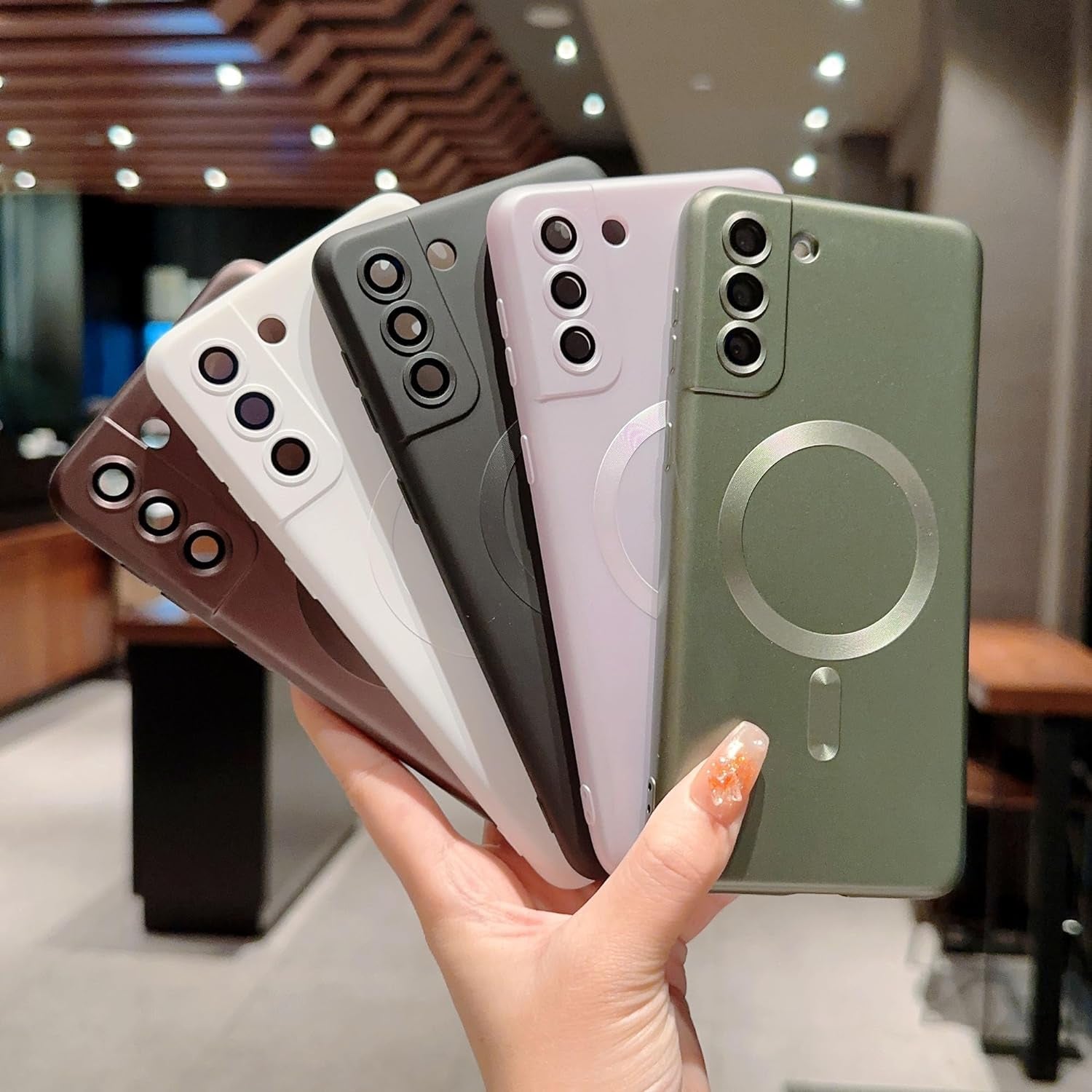 Phylla Samsung Galaxy S21+ plus Phone Case [Compatible with Magsafe] [Full Camera Protection Slim] Luxury Magnetic Solid Color Cover Soft Silicone Bumper for Galaxy S21 plus 5G 6.7" (Blackish Green)  phylla\1   