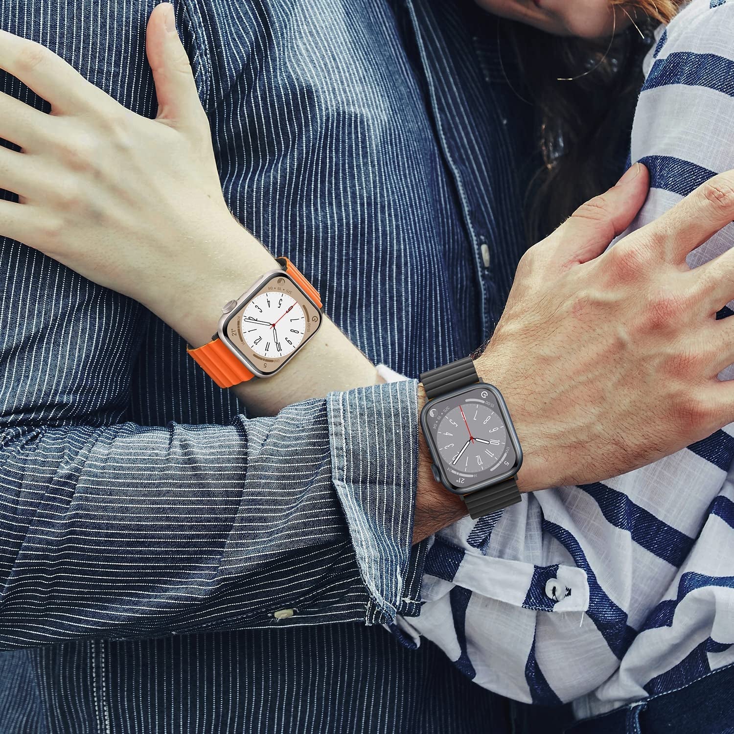 HITZEE Compatible with Apple Watch Band 49Mm 45Mm 44Mm 42Mm, Double Sided Wearable Silicone Magnetic Loop Bands Compatible for Apple Watch Ultra Series 8 7 SE 6 5 4 3 2 1, Orange Black  HITZEE   