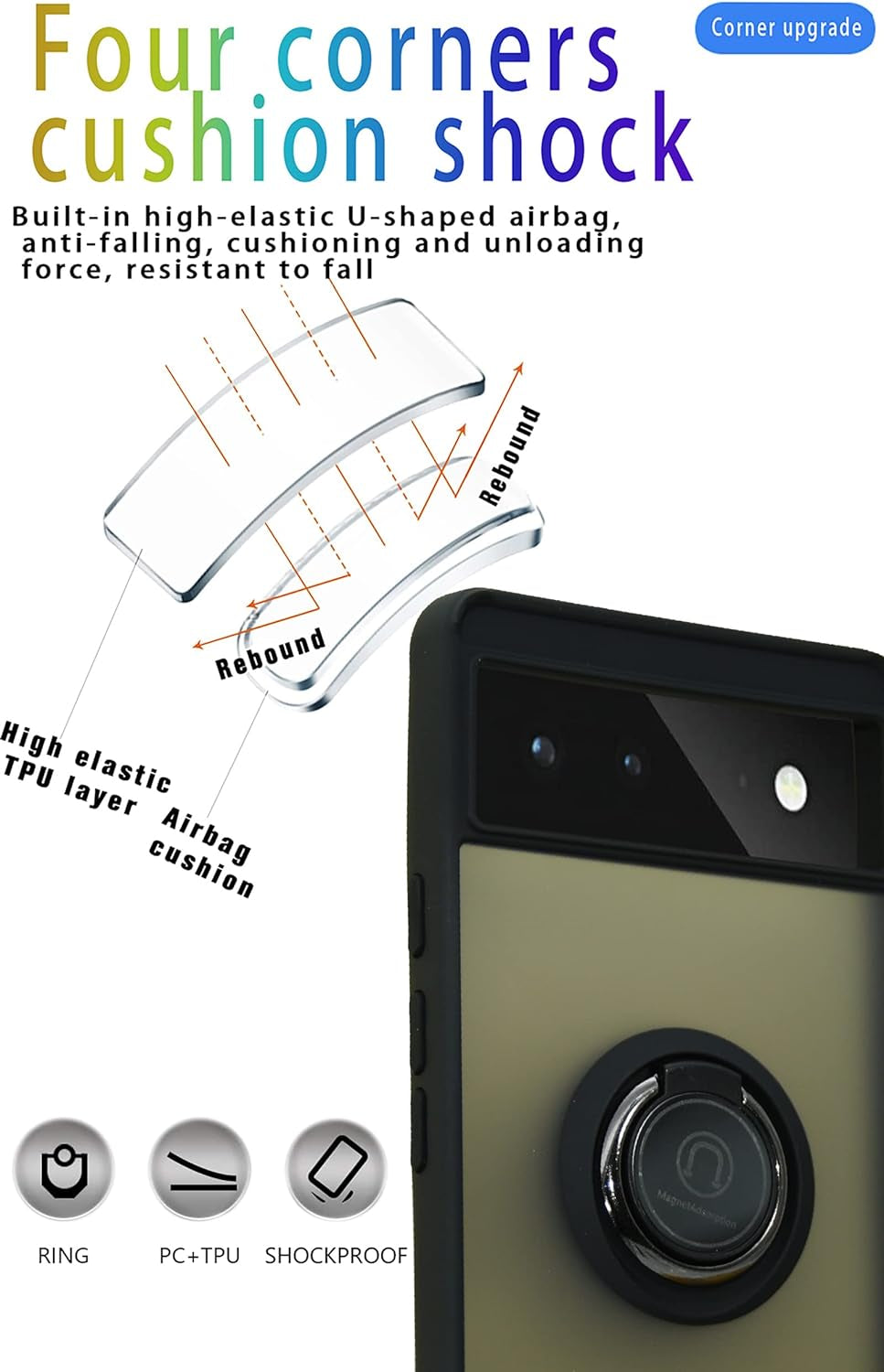 Ymxdmd Is Specially Designed for Google Pixel 6 Anti-Fingerprint, Built-In 360° Rotating Ring Bracket Solid and Durable Magnetic Car Phone Case, Suitable for Google Pixel 6 6.4Inches Male-Black  ymxdmd   