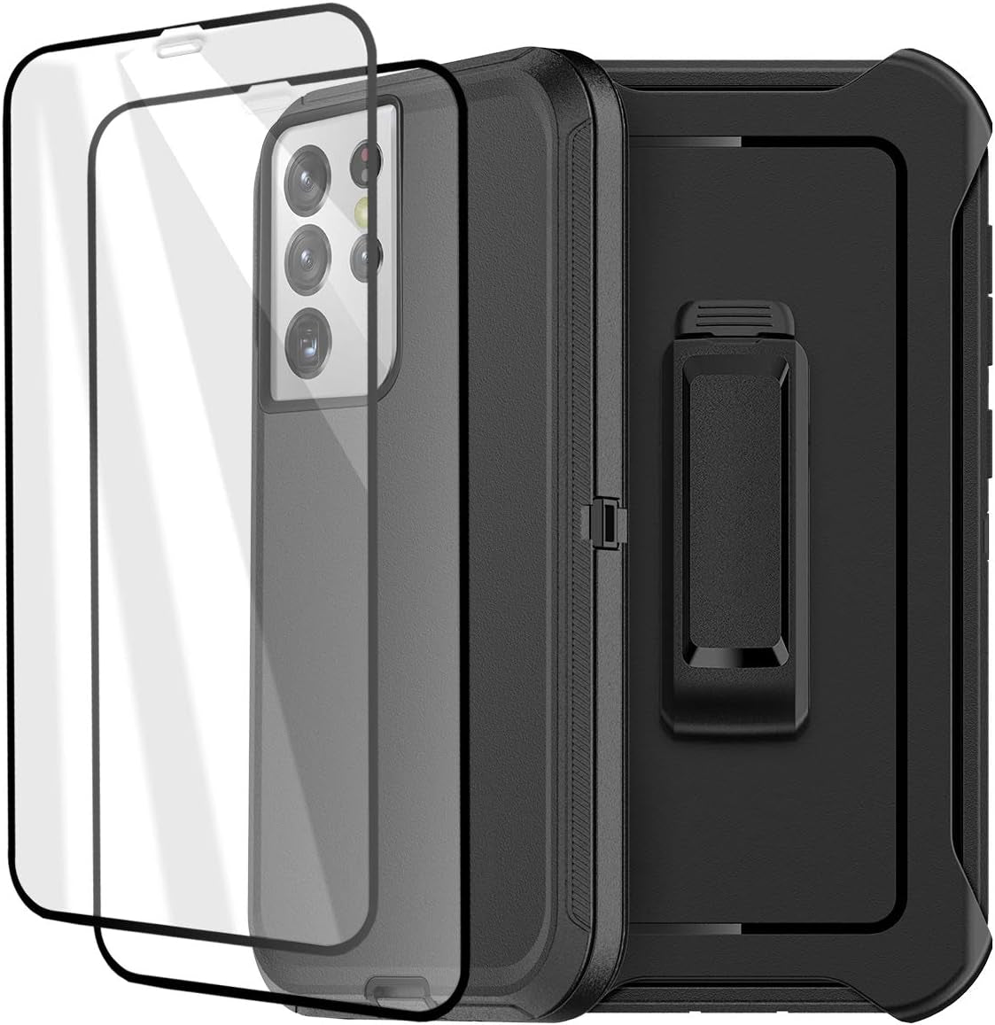 Aicase for Galaxy S21 Ultra Case with Screen Protector, Heavy Duty Drop Protection Full Body Rugged Shockproof/Dustproof 3-Layer Military Grade Tough Durable Phone Cover for Samsung Galaxy S21 Ultra  AICase Black/Clip Galaxy S21 Ultra 