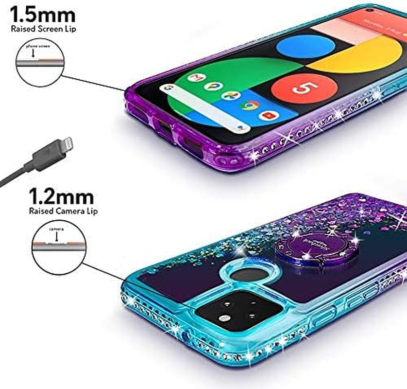 Silverback for Google Pixel 5 Case, Moving Liquid Holographic Sparkle Glitter Case with Kickstand, Girls Women Bling Diamond Ring Slim Protective Case for Google Pixel 5 5G -Purple  Silverback   